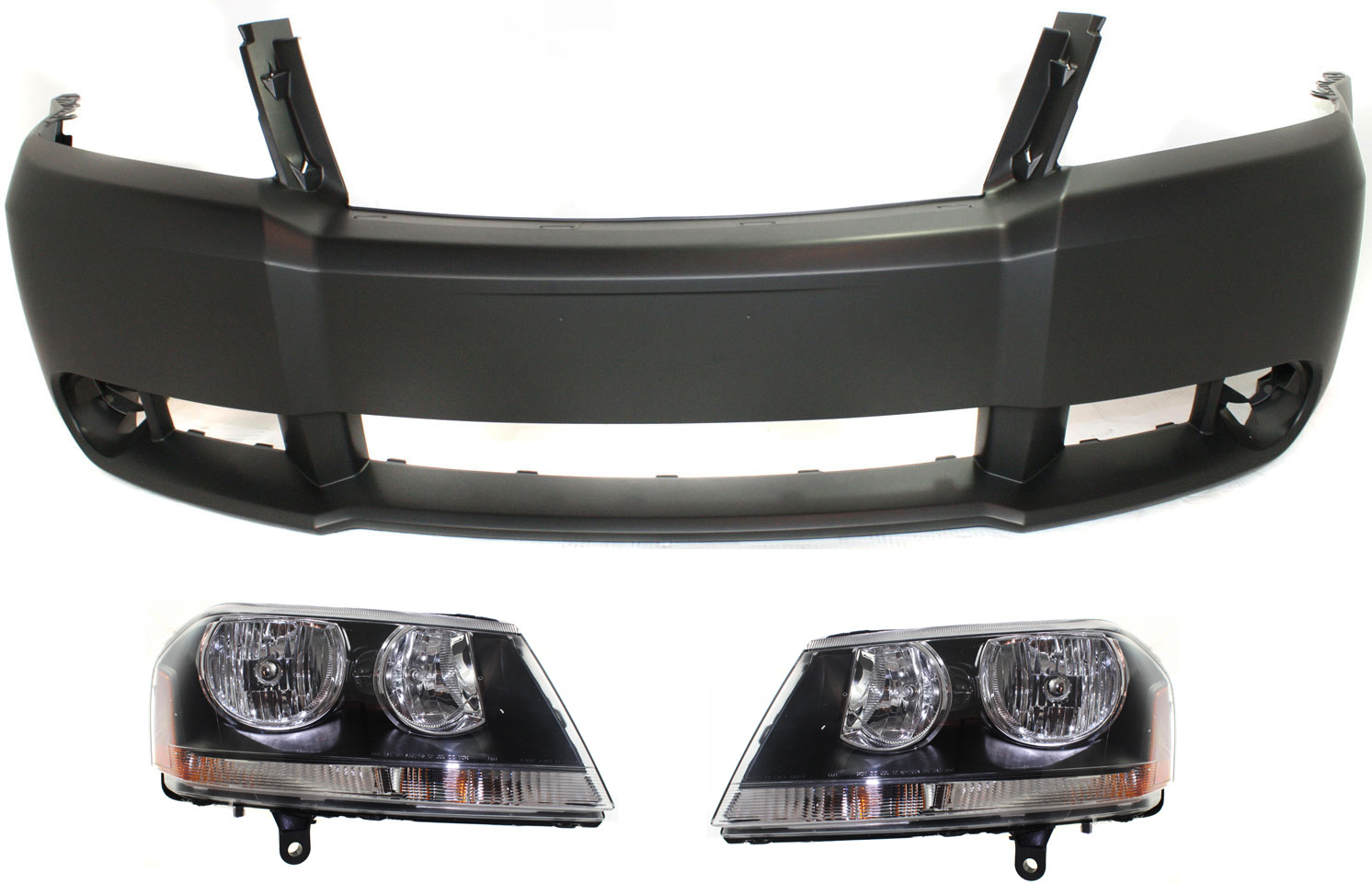 AM AVENGER 08-10 HEAD LAMP RH AND LH Assembly Halogen 3 pc kit with Bumper Cover SKU KIT 083018-79 Partslink CH1000918 OEM 5303744AD PFM 5303745AD PFM 68