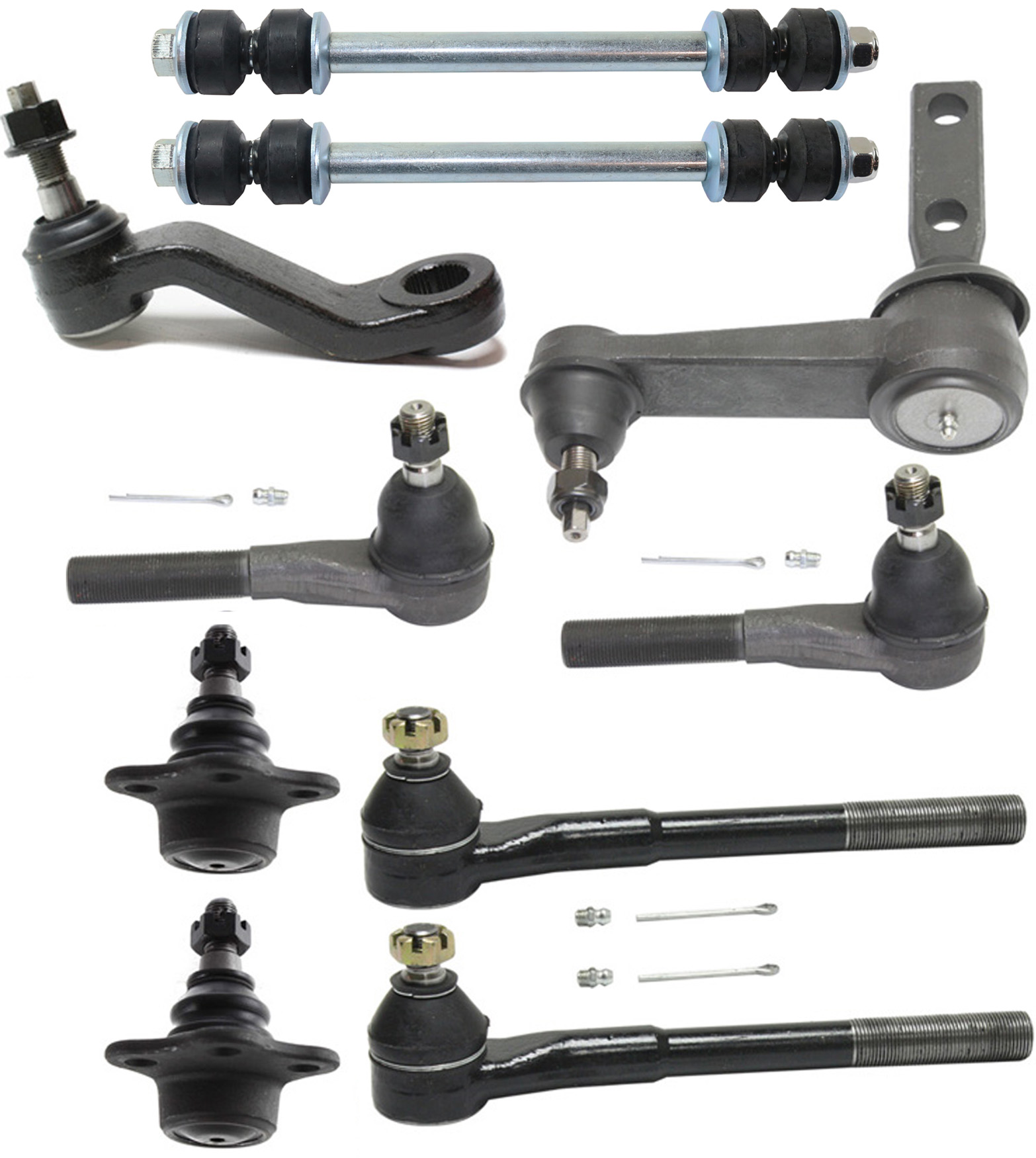 AM DODGE FULL SIZE P U 00-02 FRONT SUSPENSION KIT RH AND LH 10 pc Kit with Ball Joints Idler Arm Pitman Arm Sway Bar Links and Tie Rod Ends SKU KIT 083117-19 OEM 104278-521882-2601532-5001105
