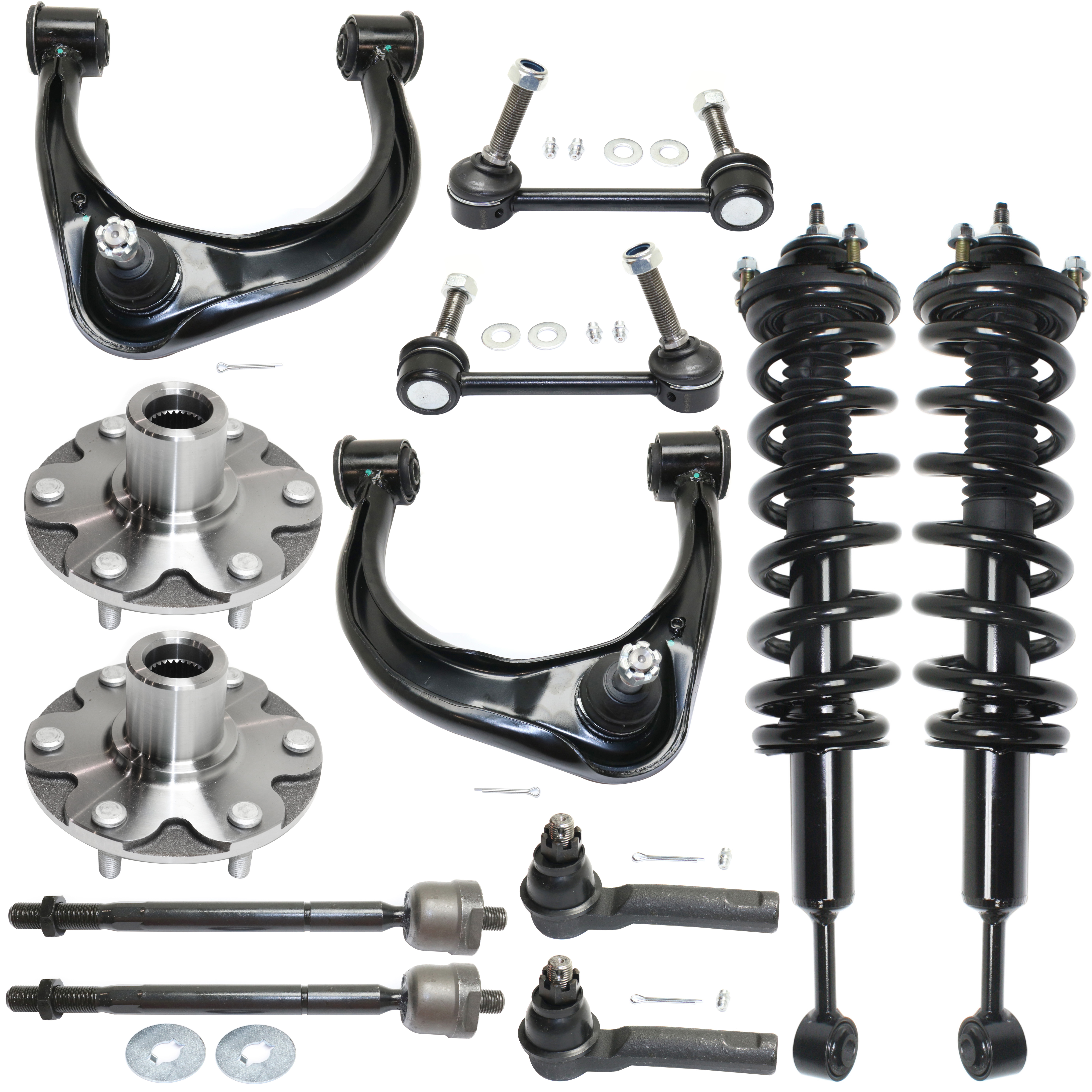 AM TACOMA 05-09 FRONT CONTROL ARM RH AND LH Upper 12 pc Kit with Control Arm Loaded Strut Sway Bar Link Tie Rod End and Wheel Hub SKU KIT 083117-27 OEM 4863004020-4861004020-171371L