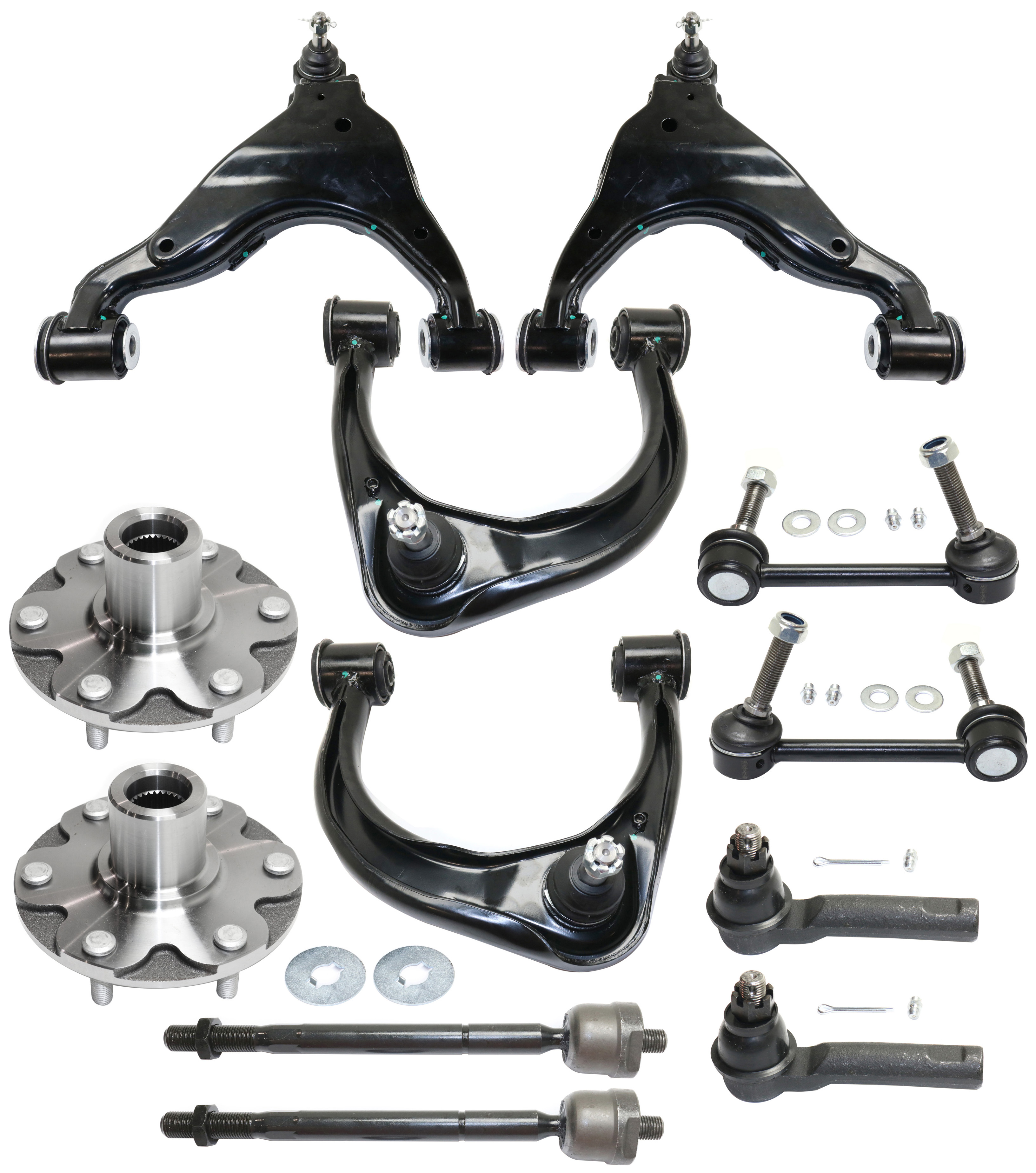 AM TACOMA 05-09 FRONT CONTROL ARM KIT RH AND LH Upper and Lower w ball joint s 12 pc Kit with Wheel Hub Tie Rod End Sway Bar Link SKU KIT 083117-47 OEM 4806904040-4806804040-48630040