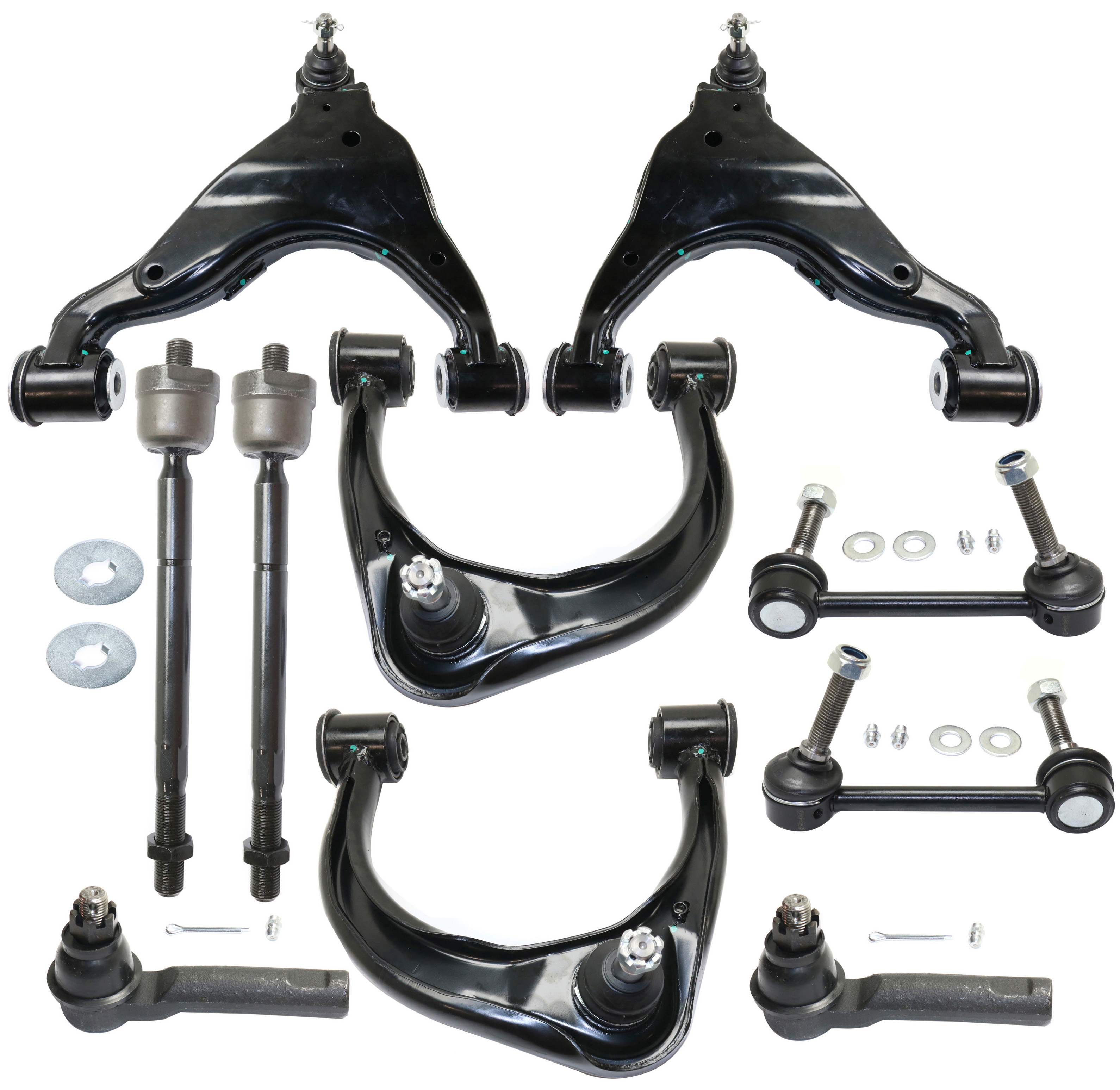 AM TACOMA 05-15 FRONT CONTROL ARM KIT RH AND LH Upper and Lower w ball joint s 10 pc Kit with Sway Bar Link and Tie Rod End SKU KIT 083117-48 OEM 4806904040-4806804040-48630040