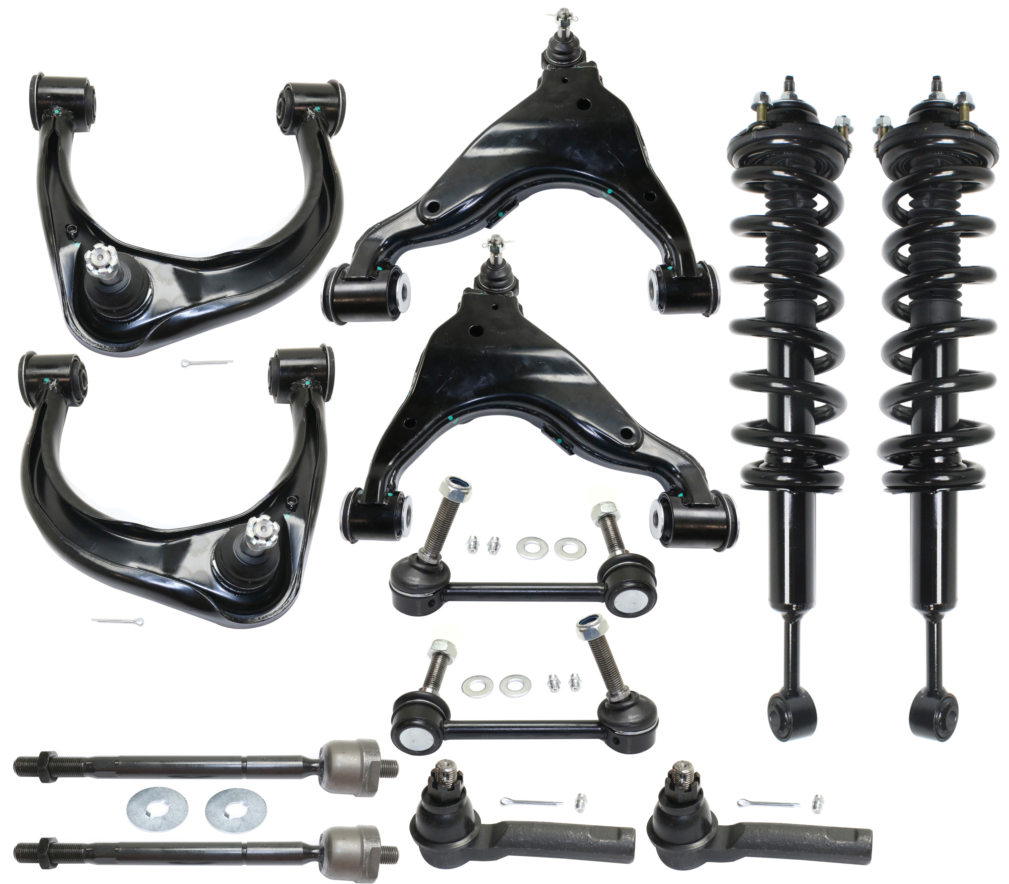 AM TACOMA 05-15 FRONT CONTROL ARM RH AND LH Upper and Lower 12 pc kit with Ball Joint Control Arm Loaded Strut Sway Bar Link and Tie Rod End SKU KIT 083117-49 OEM 4806904040-4806804040-486300