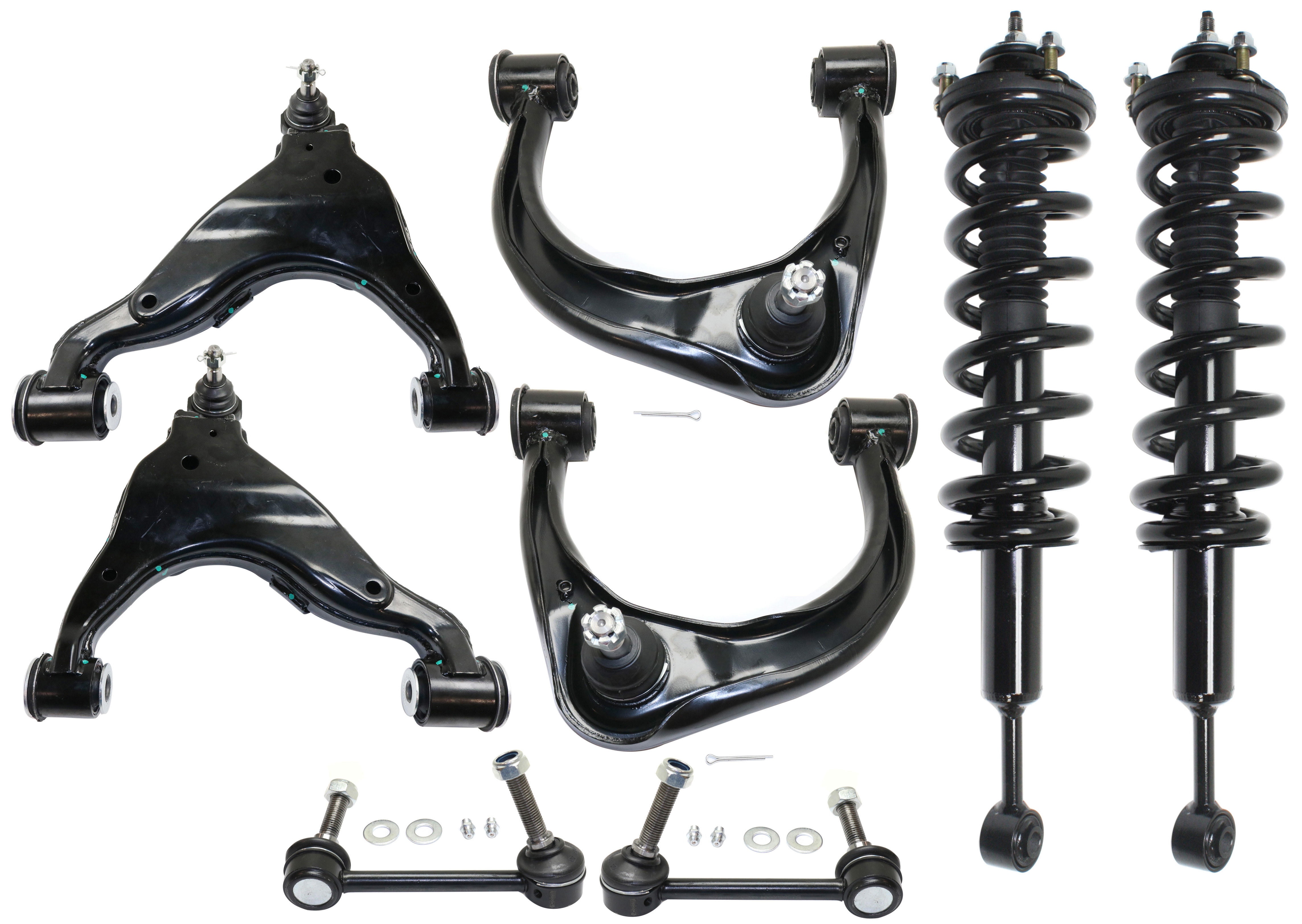 AM TACOMA 05-15 FRONT CONTROL ARM RH AND LH Upper and Lower 8 pc Kit with Ball Joint Control Arm Loaded Strut and Sway Bar Link SKU KIT 083117-50 OEM 4806904040-4806804040-48630040