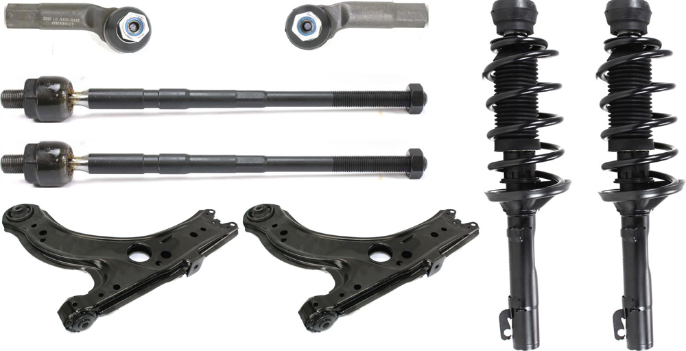 AM BEETLE 98-06 FRONT CONTROL ARM RH AND LH Lower 8 pc Kit with Loaded Struts and Tie Rod Ends SKU KIT 083117-55 OEM 1J0407151B 1J0407151C 171525-8