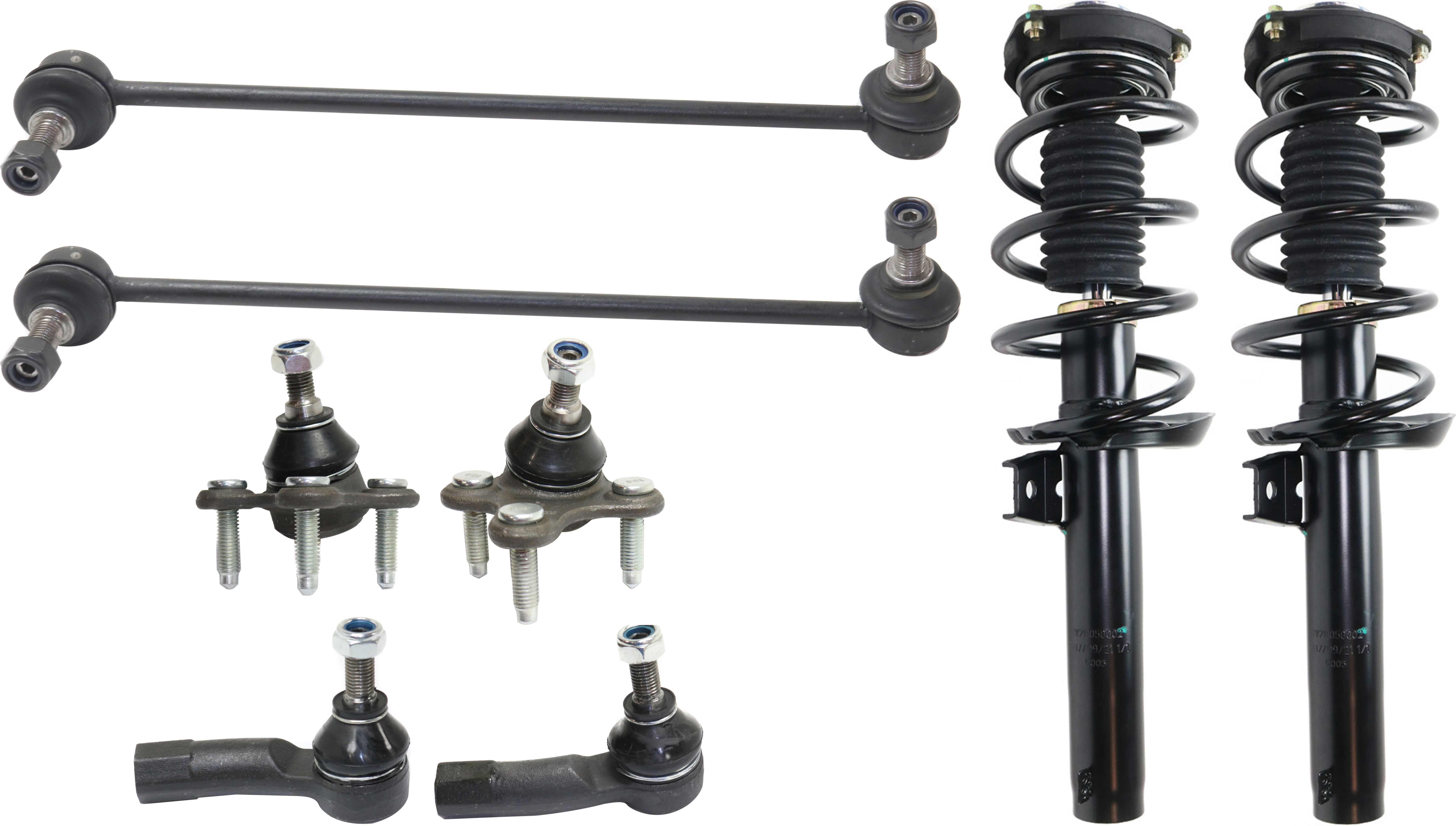 AM BEETLE 12-19 JETTA 05-18 FRONT SUSPENSION KIT 8 pc Kit with Ball Joints Loaded Struts Sway Bar Links and Tie Rod Ends SKU KIT 083117-68 OEM 1015972-2601617-5051337-1K0