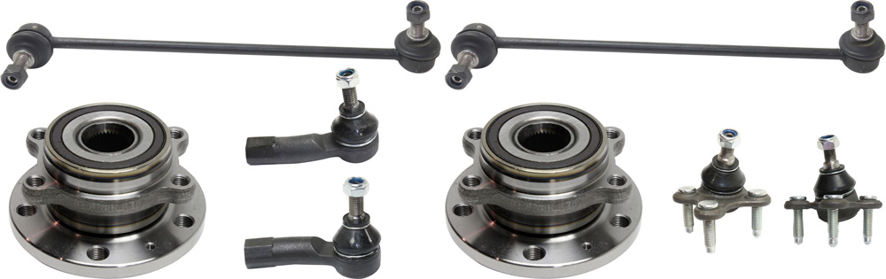 AM BEETLE PASSAT 12-19 JETTA 05-18 FRONT SUSPENSION KIT RH AND LH 8 pc Kit with Ball Joints Sway Bar Links Tie Rod Ends and Wheel Hubs SKU KIT 083117-69 OEM 1015972-2601617-5051337-1K0