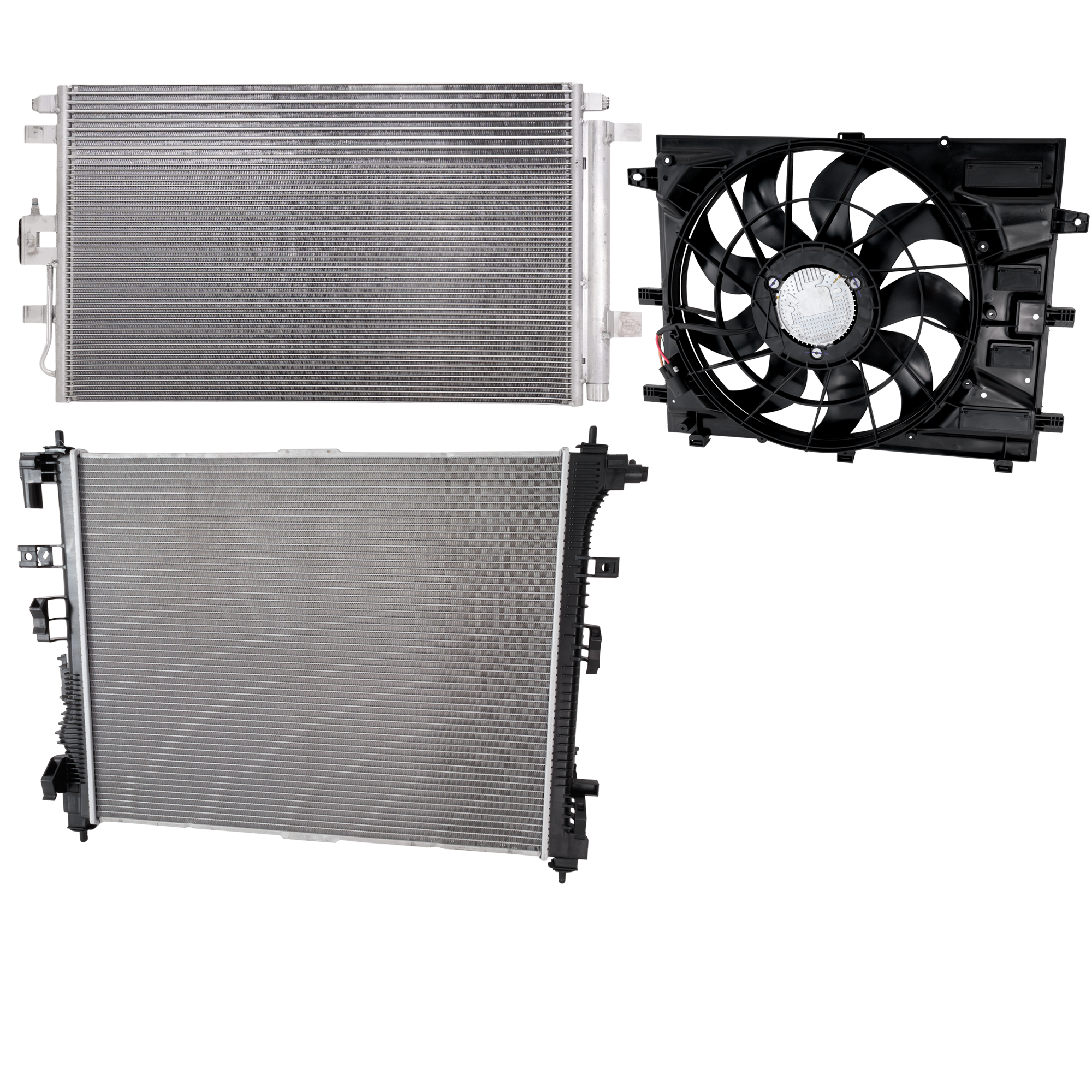 AM EQUINOX 18-23 TERRAIN 19-23 A C CONDENSER RADIATOR COOLING FAN KIT 3 pc kit 1.5L 2.0L Eng. 4 Cyl. SKU KIT 083124-03 Partslink GM3030324 GM3115314 GM3010606 OEM 23270537-84782534-84221606-849