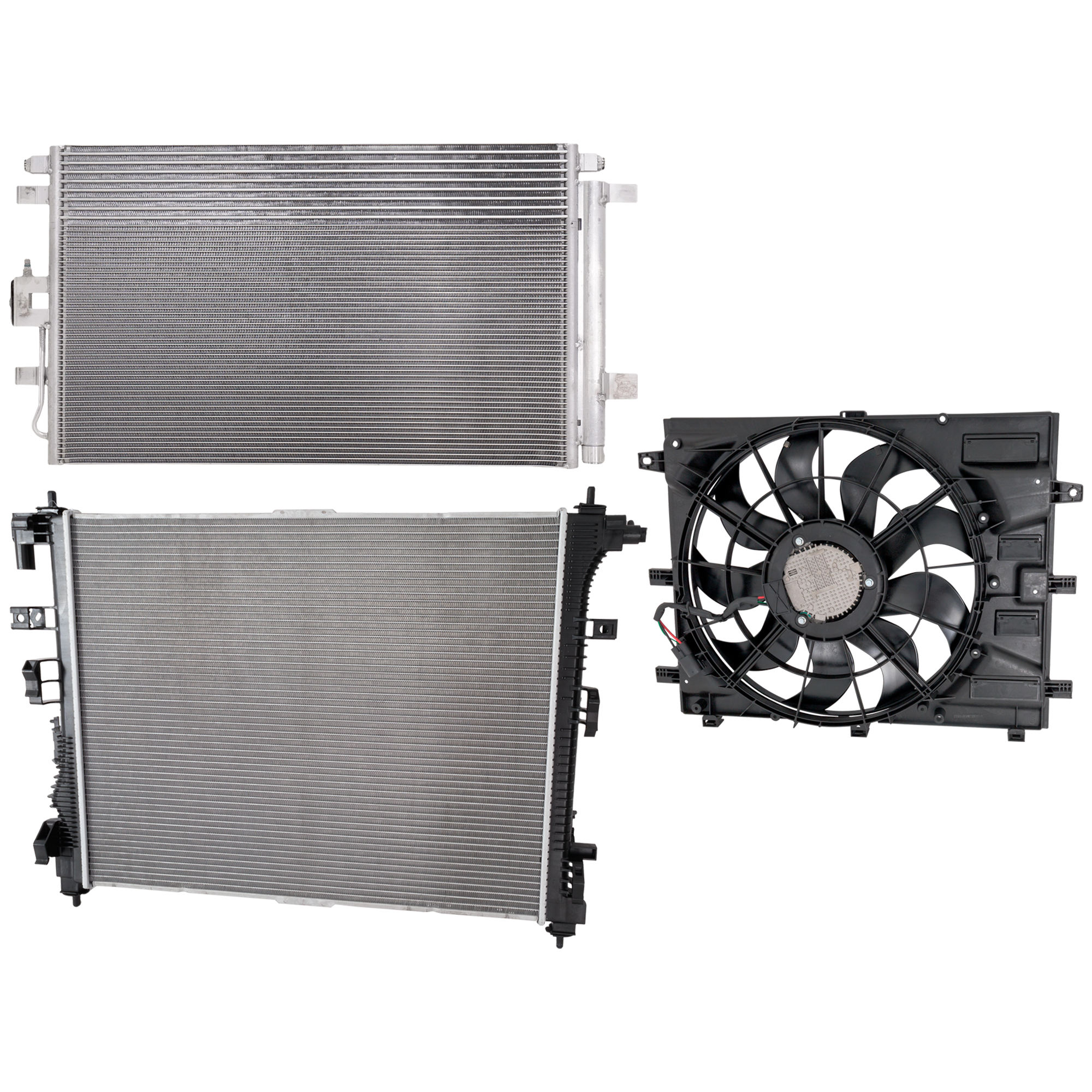AM EQUINOX 18-23 TERRAIN 19-23 A C CONDENSER RADIATOR COOLING FAN KIT 3 pc kit 1.5L 2.0L Eng. 4 Cyl. SKU KIT 083124-04 Partslink GM3030324 GM3115315 GM3010606 OEM 23270537-84782534-84448452-849