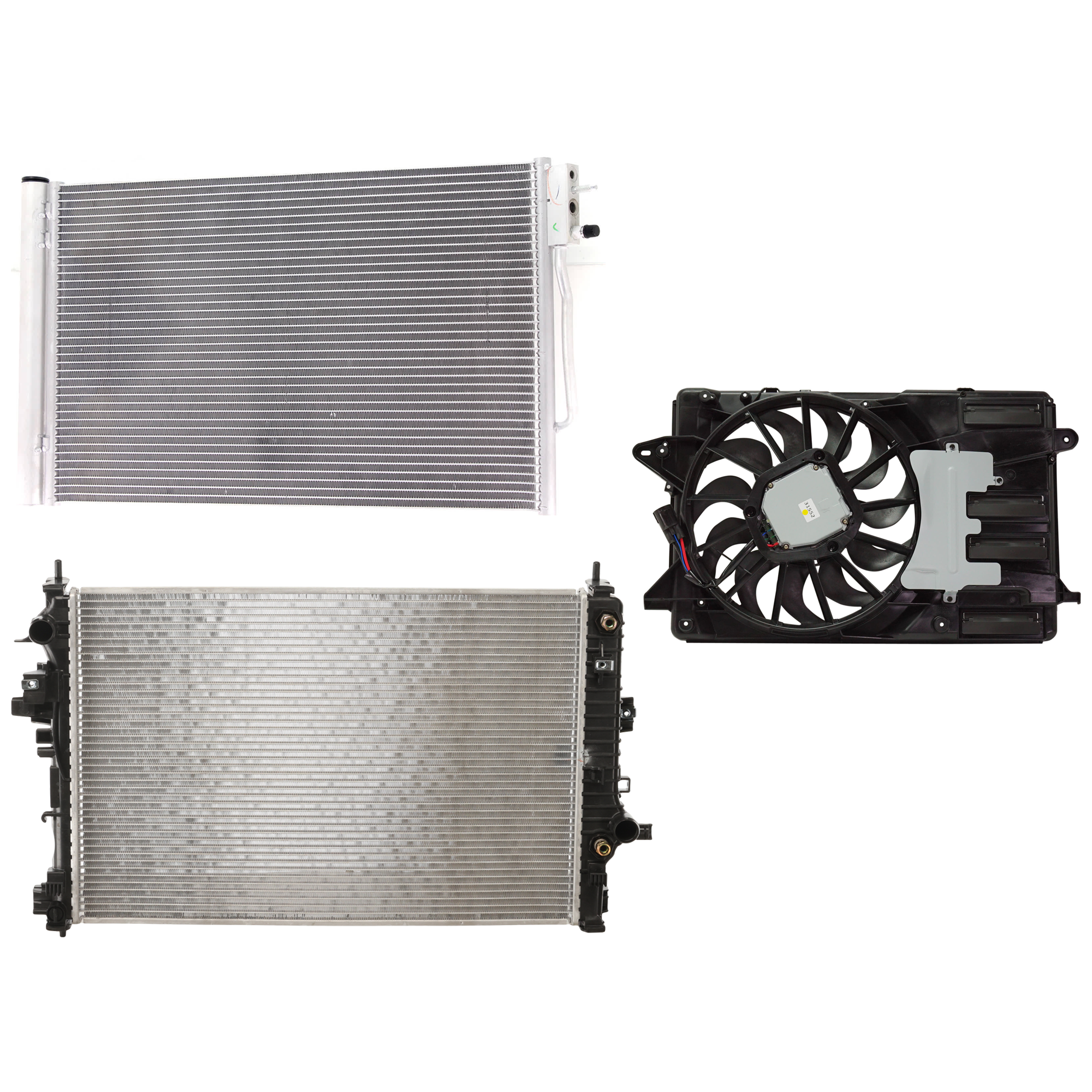 AM MALIBU 16-20 A C CONDENSER RADIATOR COOLING FAN KIT 3 pc kit 2.0L Eng. 4 Cyl. SKU KIT 083124-07 Partslink GM3030313 GM3115301 GM3010584 OEM 84297681-84153744-86828264-233