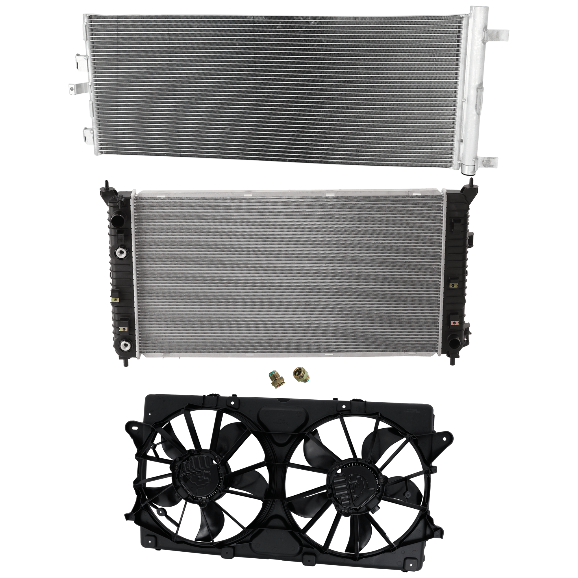 AM SILVERADO 1500-20-23 A C CONDENSER RADIATOR COOLING FAN KIT 3 pc kit 5.3L 6.2L Eng. 8 Cyl. SKU KIT 083124-21 Partslink GM3030329 GM3115349 GM3010630 OEM 84537760-23409063-86777556 PFM