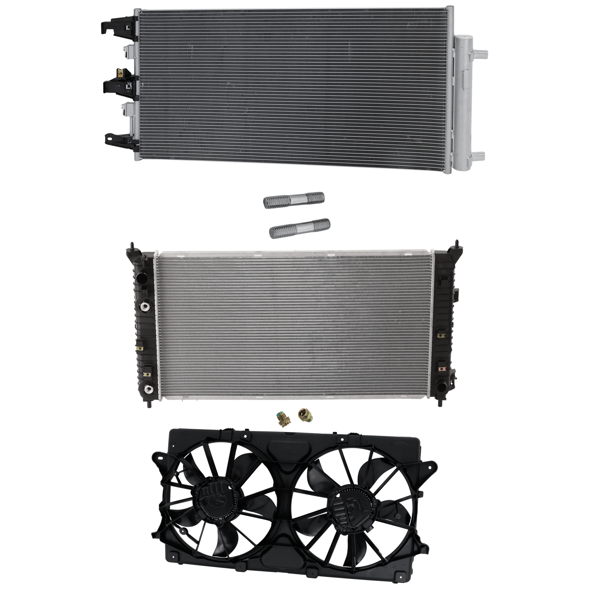 AM SILVERADO SIERRA 1500-21-21 A C CONDENSER RADIATOR COOLING FAN KIT 3 pc kit 5.3L 6.2L Eng. 8 Cyl. SKU KIT 083124-24 Partslink GM3030335 GM3115349 GM3010630 OEM 85659954-23409061-86777556 PFM