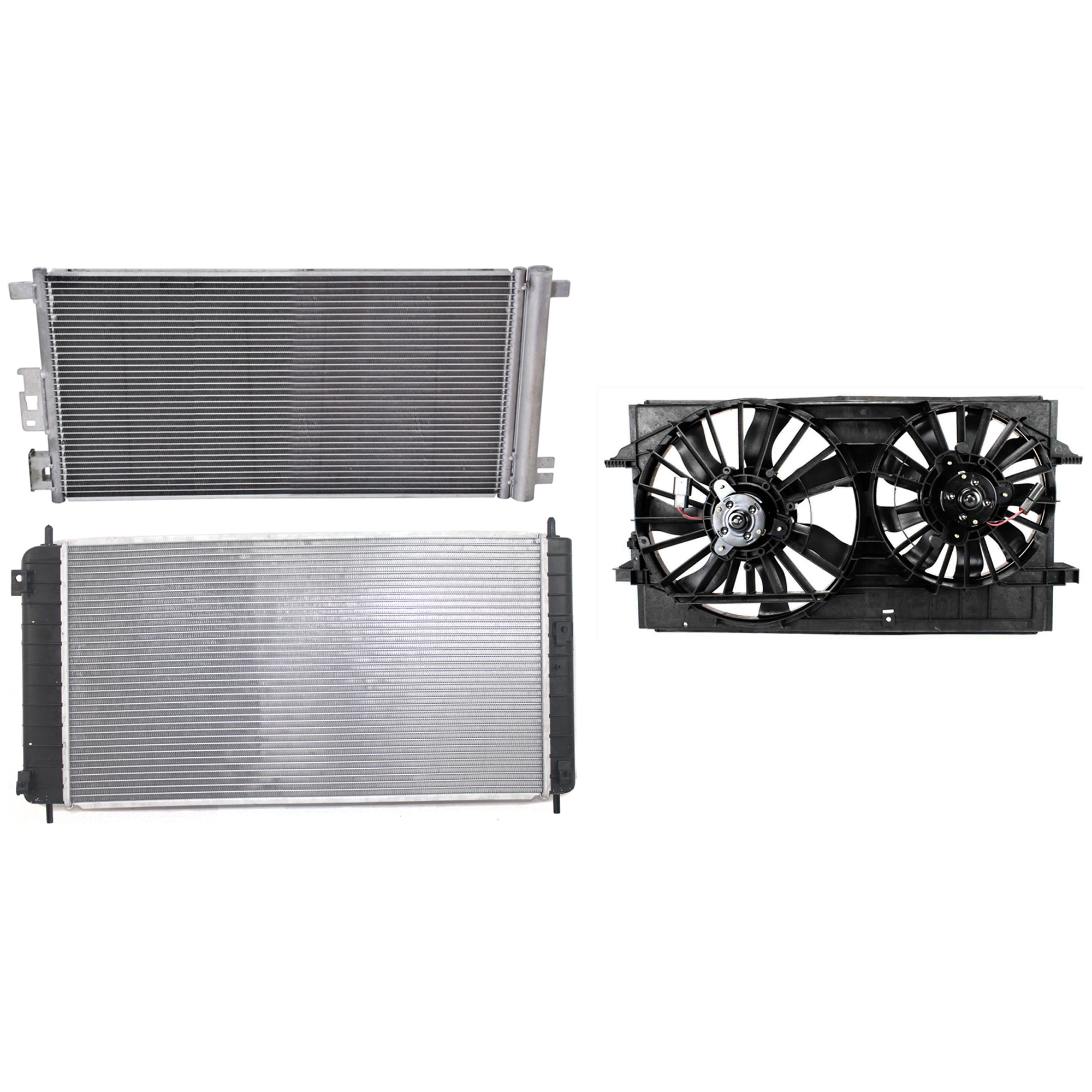 AM MALIBU 04-08 A C CONDENSER RADIATOR COOLING FAN KIT 3 pc kit 2.2L Eng. 4 Cyl. SKU KIT 083124-30 Partslink GM3030255 GM3115178 GM3010443 OEM 20820058-20820057-15788745-524