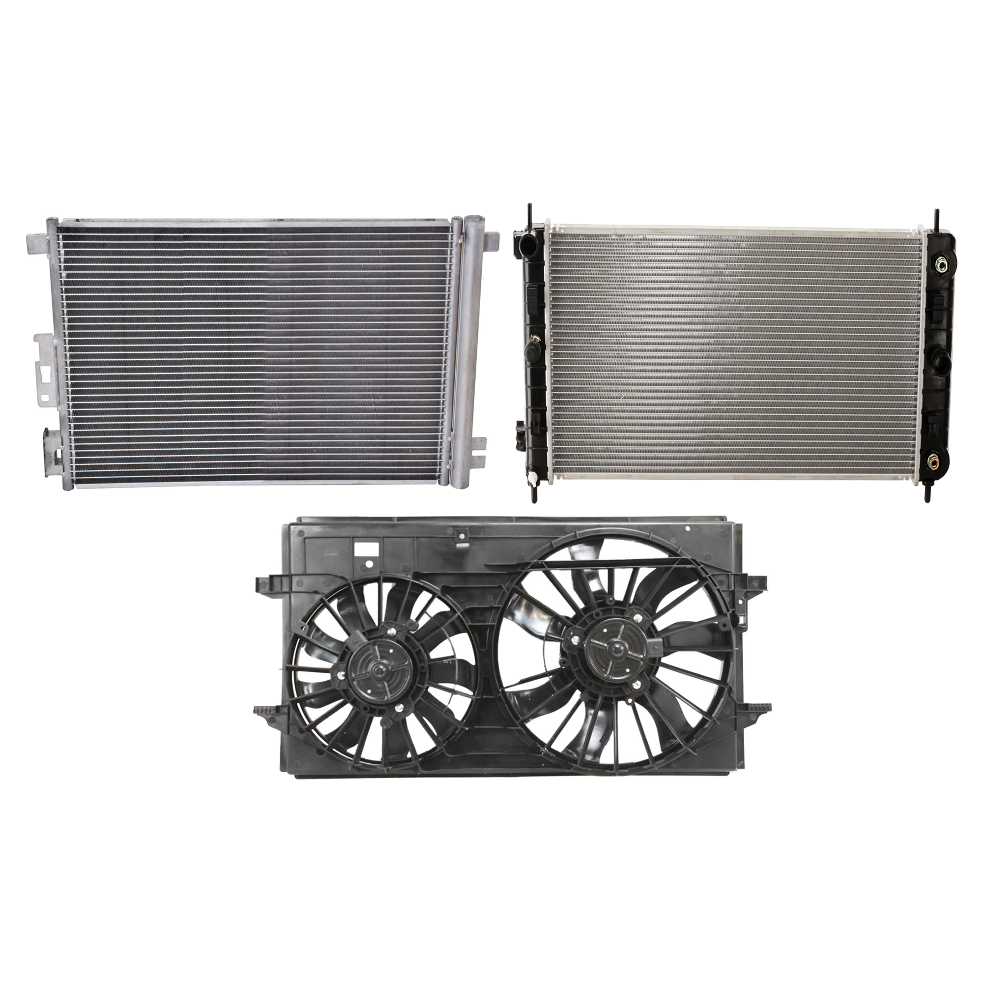 AM G6-06-10 MALIBU 06-08 A C CONDENSER RADIATOR COOLING FAN KIT 3 pc kit 3.5L 3.9L Eng. 6 Cyl. SKU KIT 083124-33 Partslink GM3030255 GM3115208 GM3010444 GM3010508 OEM 20820058-20820057-22719384-524