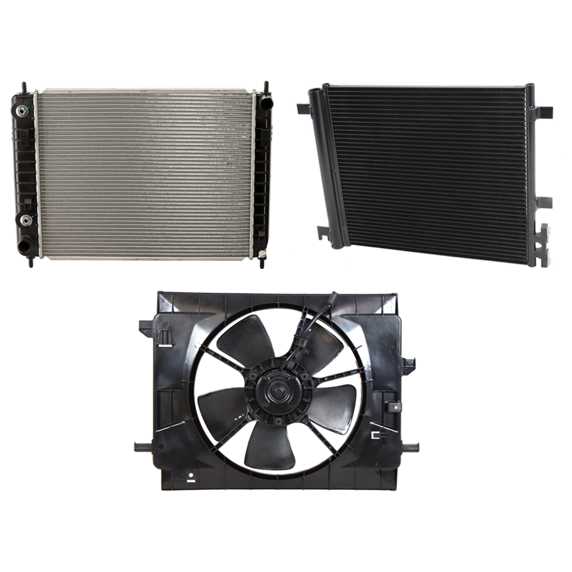 AM HHR 06-11 HHR 06-10 A C CONDENSER RADIATOR COOLING FAN KIT 3 pc kit 2.2L 2.4L Eng. 4 Cyl. SKU KIT 083124-37 Partslink GM3030273 GM3115200 GM3010501 OEM 20889194-25784660-22727322