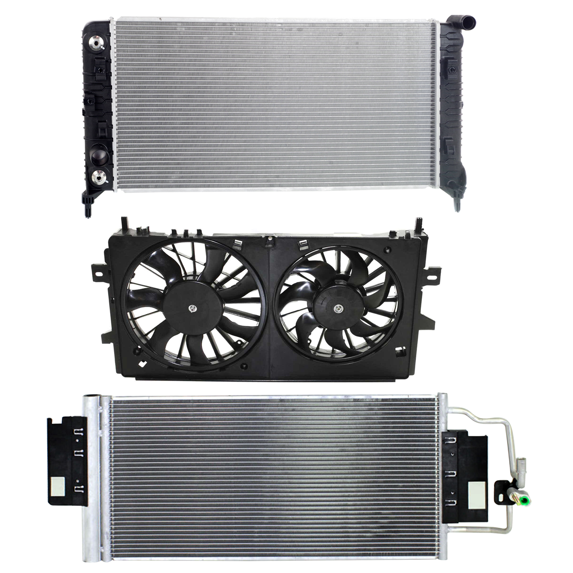 AM IMPALA 12-13 IMPALA LIMITED 14-16 A C CONDENSER RADIATOR COOLING FAN KIT 3 pc kit 3.6L Eng. 6 Cyl. SKU KIT 083124-40 Partslink GM3030268 GM3115188 GM3010548 OEM 23287351-89018697 PFM 22809024
