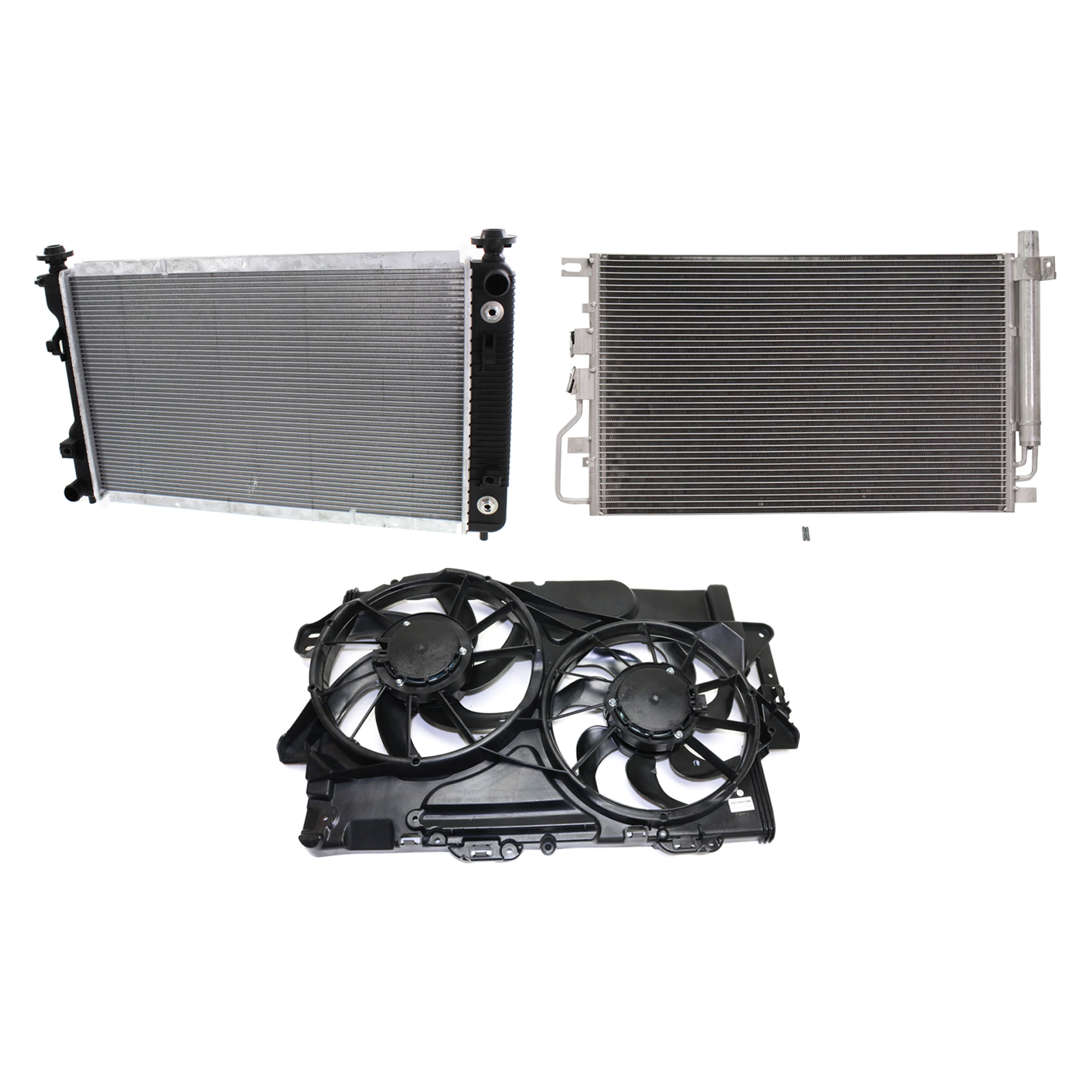 AM EQUINOX TERRAIN 10-17 A C CONDENSER RADIATOR COOLING FAN KIT 3 pc kit 3.0L 3.6L Eng. 6 Cyl. SKU KIT 083124-43 Partslink GM3030284 SZ3030123 GM3030303 GM3115240 GM3010533 OEM 20839794-23400197-9531078J02-1