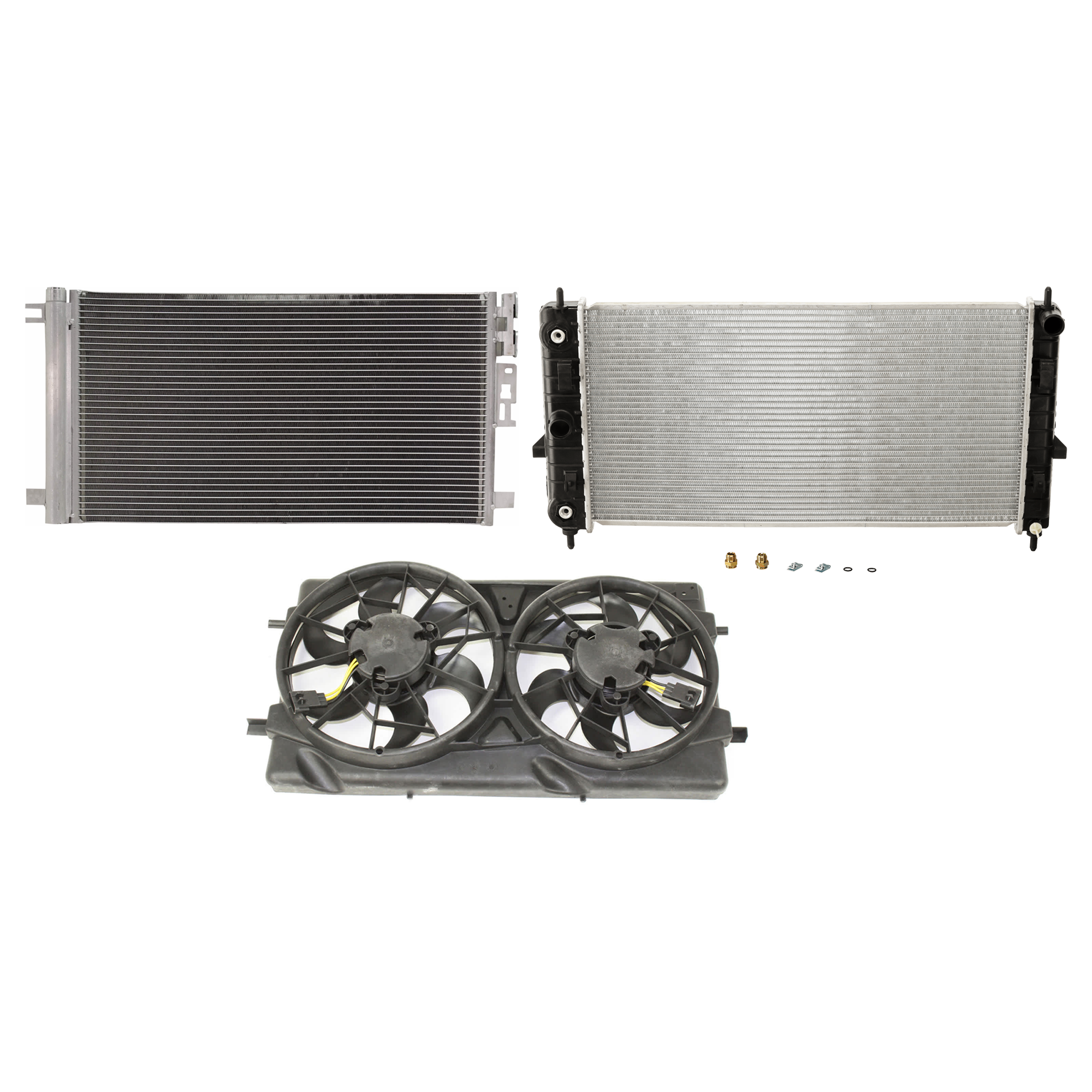 AM ION 04-07 A C CONDENSER RADIATOR COOLING FAN KIT 3 pc kit 2.0L Eng. 4 Cyl. SKU KIT 083124-54 Partslink GM3030251 GM3115182 GM3010489 OEM 20841583-22718765-52482167