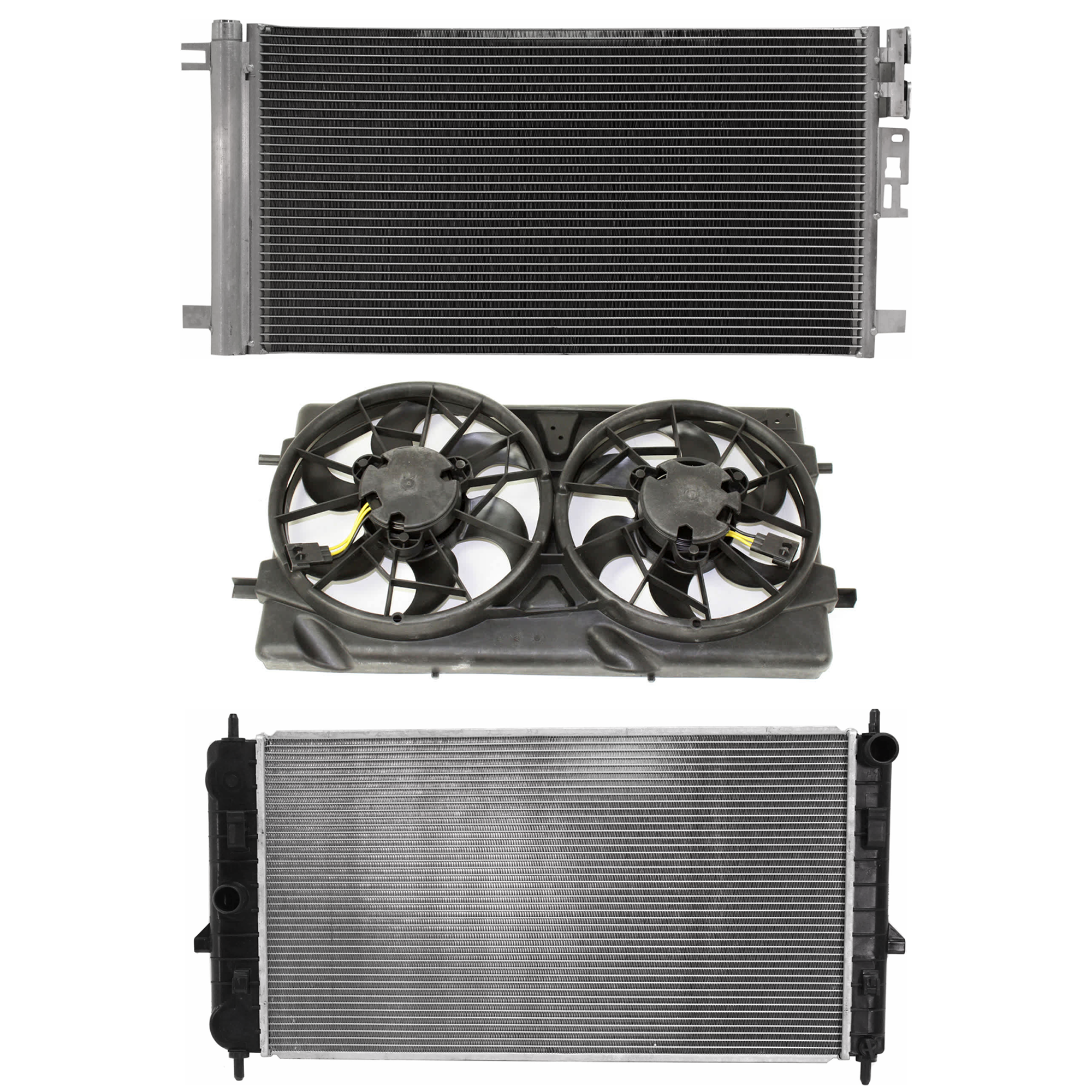 AM COBALT 05-10 ION 04-07 A C CONDENSER RADIATOR COOLING FAN KIT 3 pc kit 2.0L Eng. 4 Cyl. SKU KIT 083124-55 Partslink GM3030251 GM3115182 GM3010472 OEM 208-415-832-271-876-000-000-000
