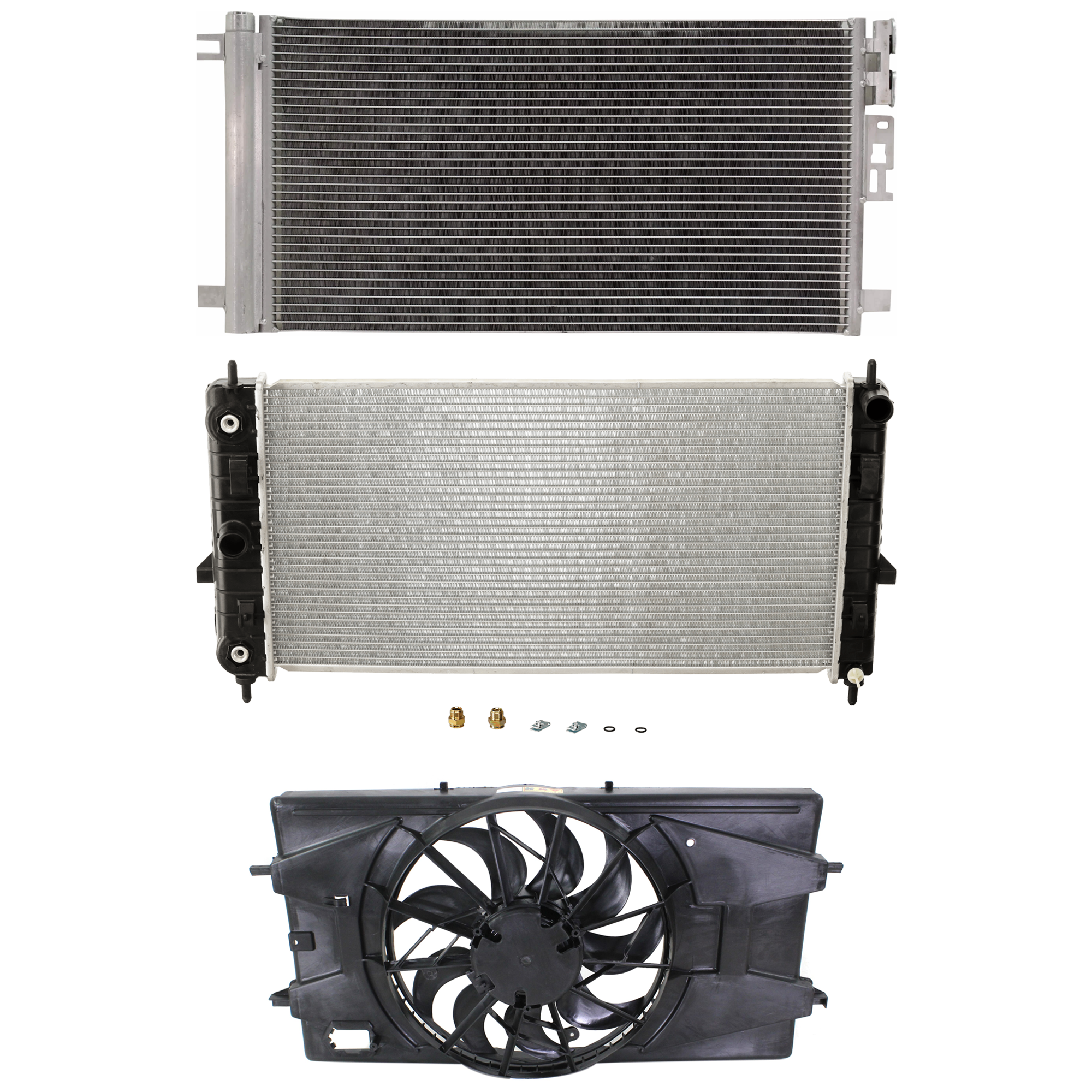AM COBALT 05-10 G5-07-10 A C CONDENSER RADIATOR COOLING FAN KIT 3 pc kit 2.2L Eng. 4 Cyl. SKU KIT 083124-56 Partslink GM3030251 GM3115179 GM3010489 OEM 20824475-19417092-20841583-524