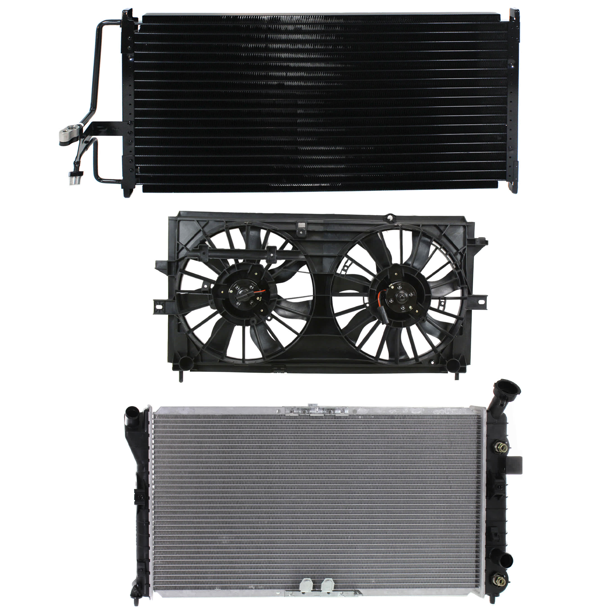 AM IMPALA MONTE CARLO 00-03 A C CONDENSER RADIATOR COOLING FAN KIT 3 pc kit 3.8L Eng. 6 Cyl. SKU KIT 083124-64 Partslink GM3030101 GM3117104 GM3117108 GM3010107 OEM 52411111-19130419-19130418-890