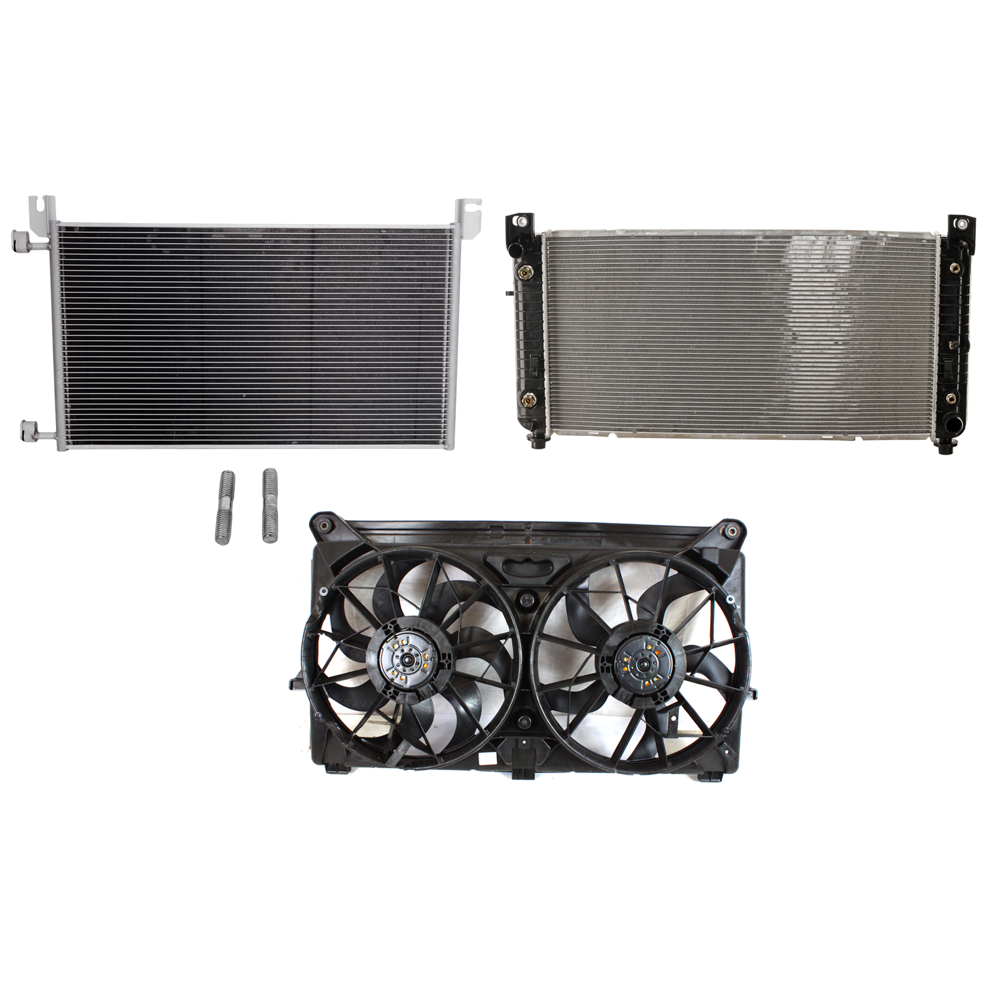 AM SILVERADO SIERRA 1500-07-07 A C CONDENSER RADIATOR COOLING FAN KIT 3 pc kit 4.8L 5.3L 6.0L 6.2L Eng. 8 Cyl. SKU KIT 083124-68 Partslink GM3030162 GM3115212 GM3010476 OEM 20913751-89023365 PFM 22840115