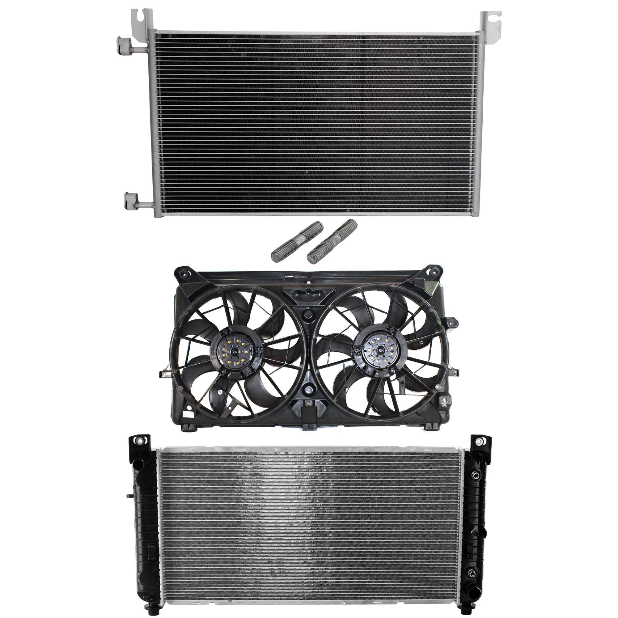 AM SUBURBAN 1500 TAHOE 07-14 A C CONDENSER RADIATOR COOLING FAN KIT 3 pc kit 4.3L 4.8L 5.3L Eng. 6 and 8 Cyl. SKU KIT 083124-71 Partslink GM3030162 GM3115210 GM3010275 OEM 20913751-15780789 PFM 8902336
