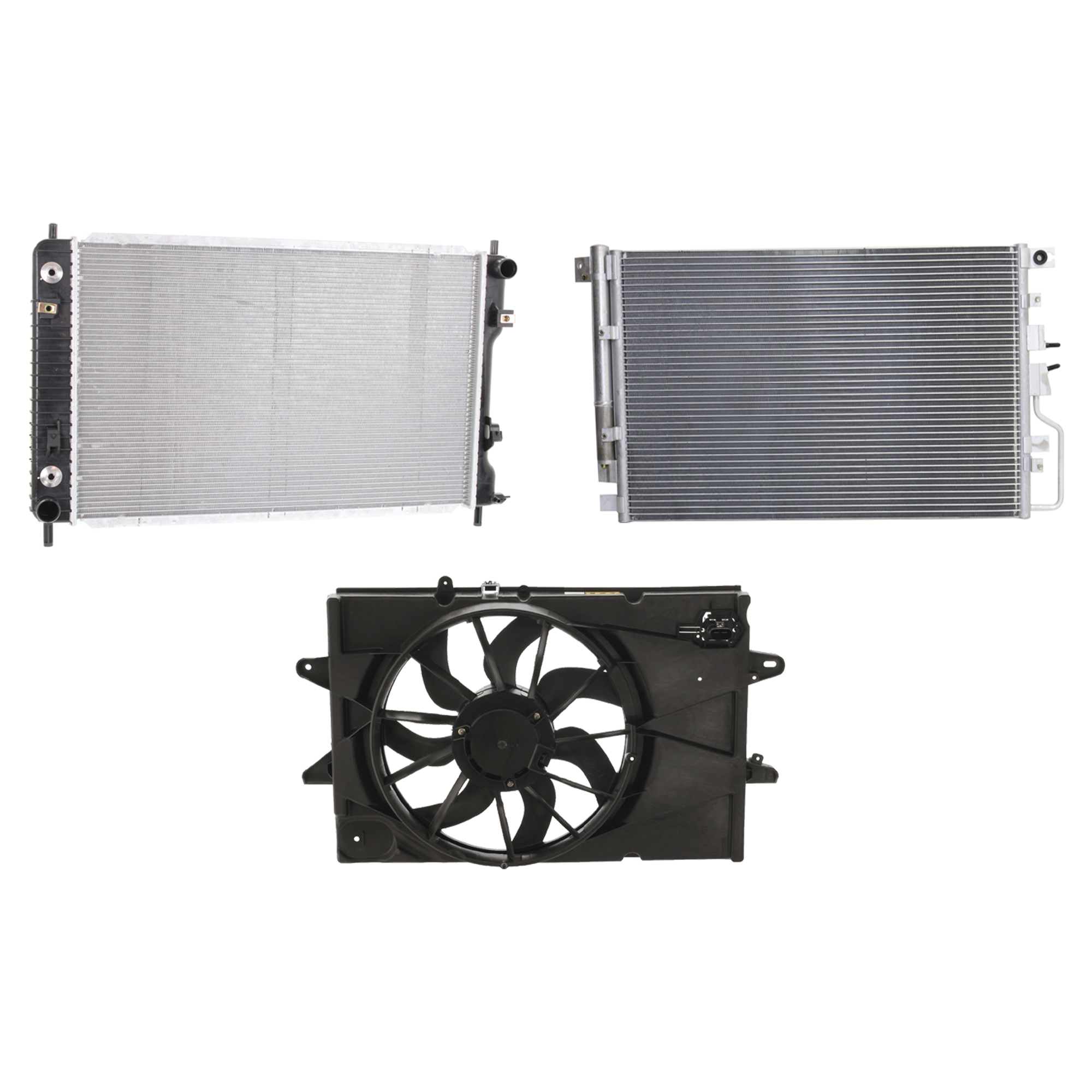 AM EQUINOX TERRAIN 16-17 A C CONDENSER RADIATOR COOLING FAN KIT 3 pc kit 2.4L Eng. 4 Cyl. SKU KIT 083124-73 Partslink GM3030316 GM3115239 GM3010532 OEM 23400197-25952813 PFM 25952759