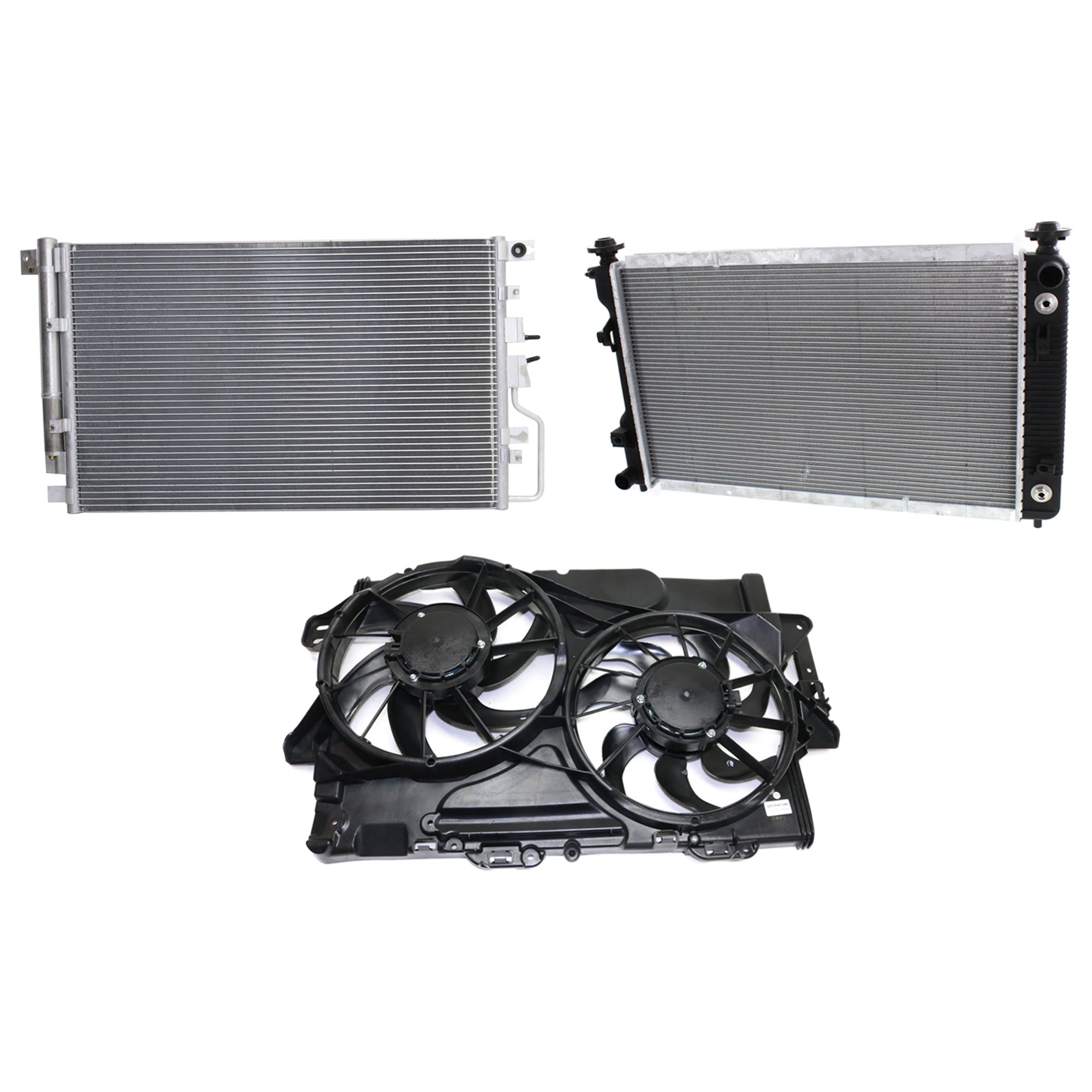 AM EQUINOX TERRAIN 16-17 A C CONDENSER RADIATOR COOLING FAN KIT 3 pc kit 3.6L Eng. 6 Cyl. SKU KIT 083124-74 Partslink GM3030316 GM3115240 GM3010533 OEM 23400197-25952811 PFM 25952812