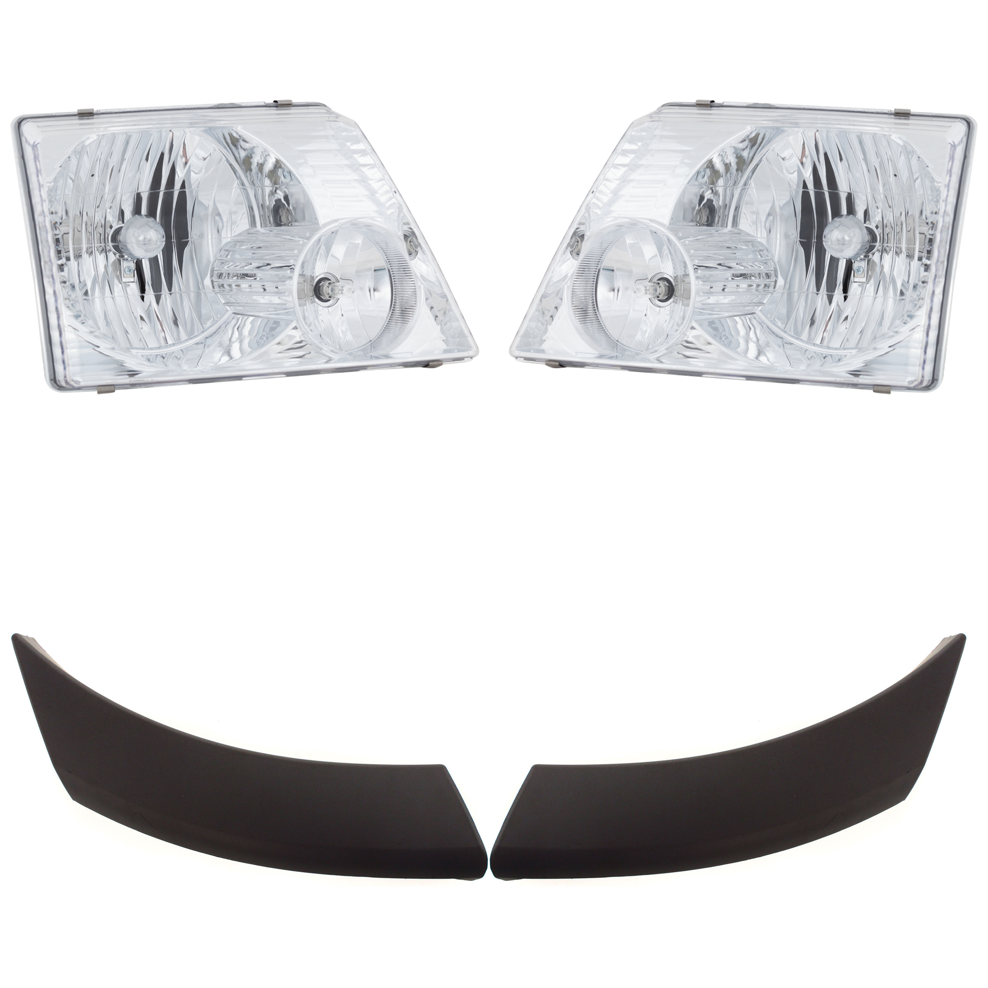 AM EXPLORER 02-05 HEAD LAMP RH AND LH Assembly Halogen Exc. 02-03 Sport Model 4 pc Kit with Bumper Trim SKU KIT 090123-05 Partslink FO2502176 FO2503176 FO1291114 FO1290114 OEM 1L2Z13008AA 1L2Z13008AB 1L2Z16