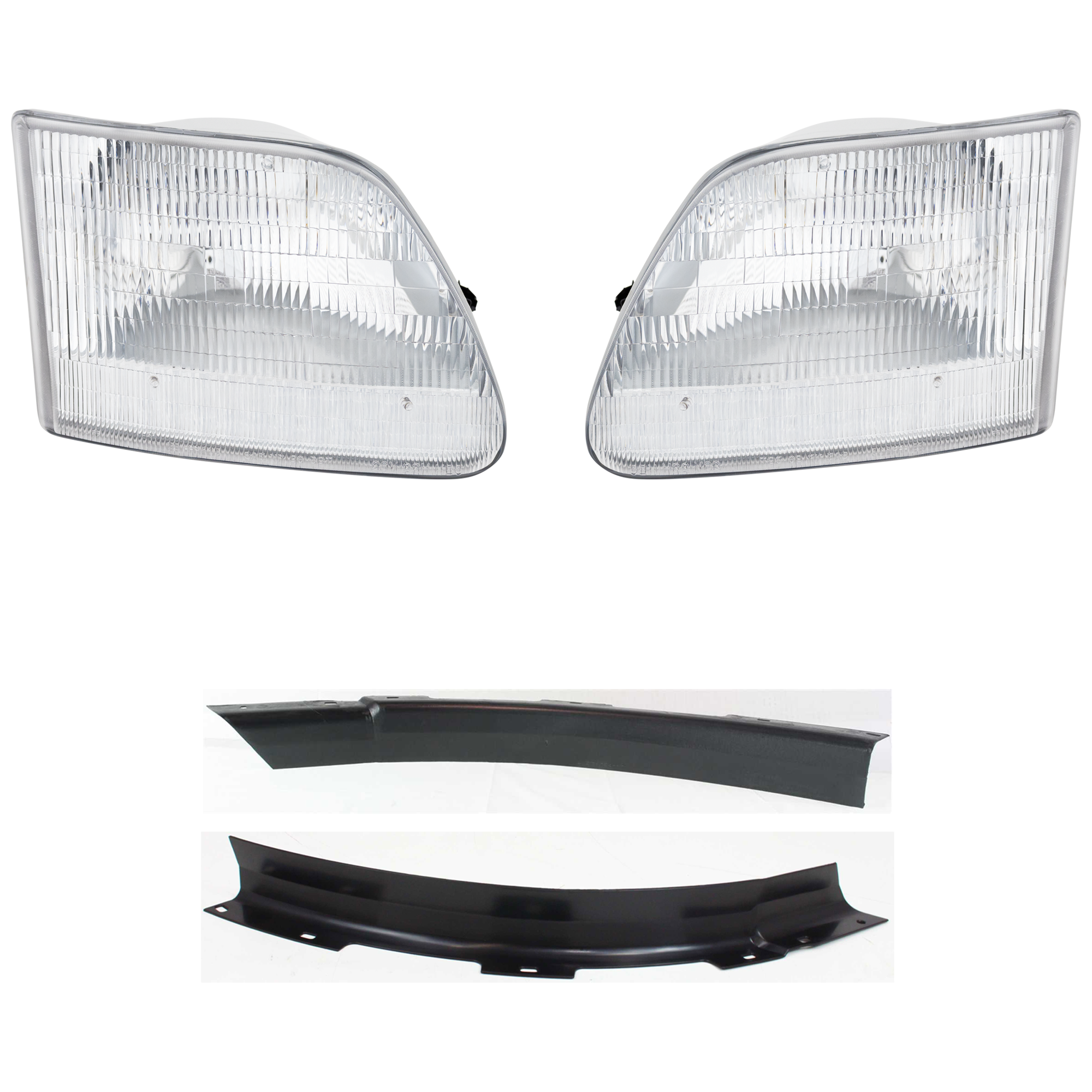 AM EXPEDITION 97-02 F 150-97-03 HEAD LAMP RH AND LH Assembly Halogen Exc. STX Heritage Harley King Ranch Models 4 pc Kit with Bumper Trim SKU KIT 090123-06 Partslink FO2502139 FO2503139 FO1089117 FO1088117 OEM 3L3Z13008CA 3L3Z13008DA XL3Z17