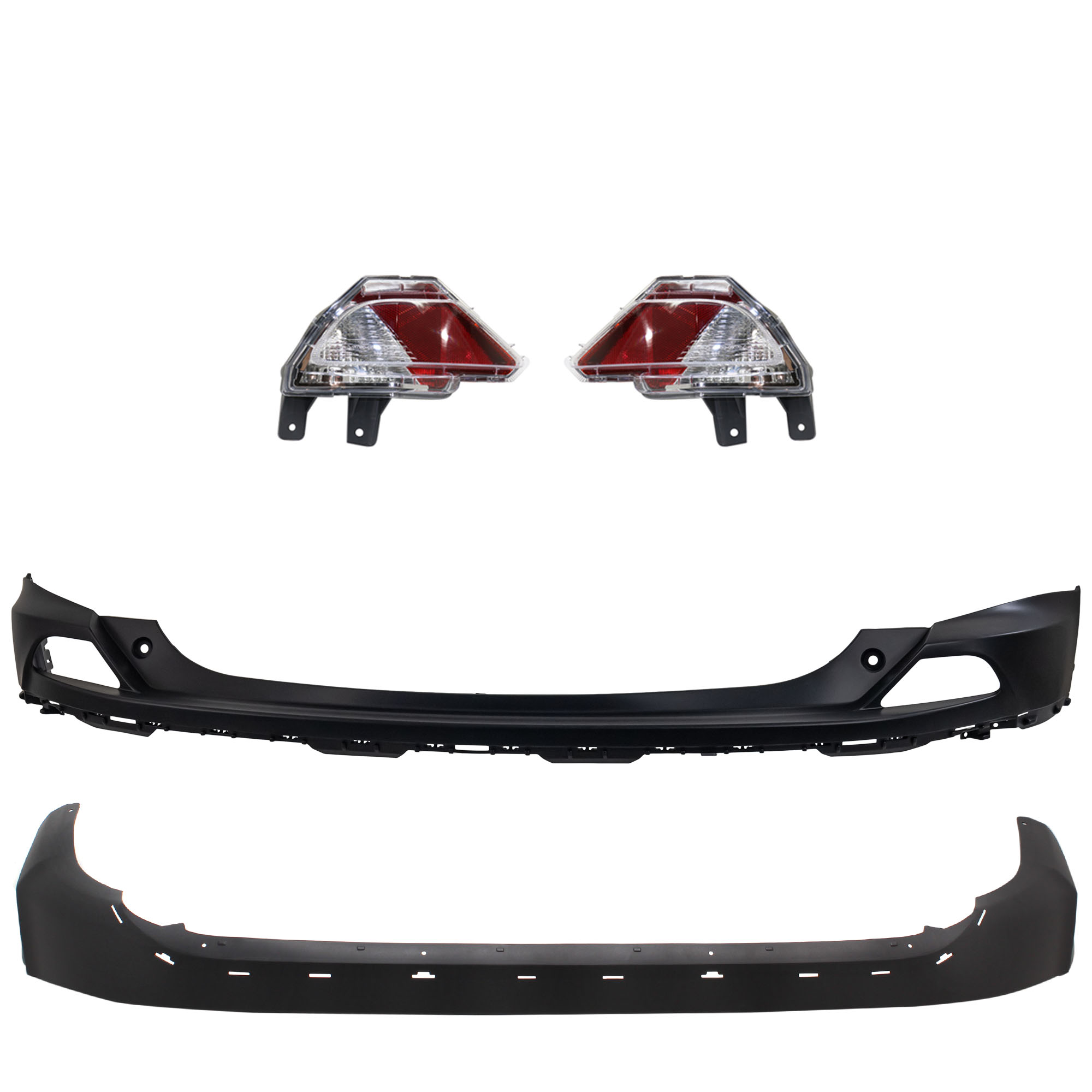AM RAV4-16-18 REAR BUMPER COVER Upper and Lower Upper Primed Lower Textured 4 pc kit w Back Up Lights CAPA SKU KIT 090123-103 Partslink TO1114102C TO1115106C TO2886105C TO2887105C OEM 521590R914-521690R010-81456420