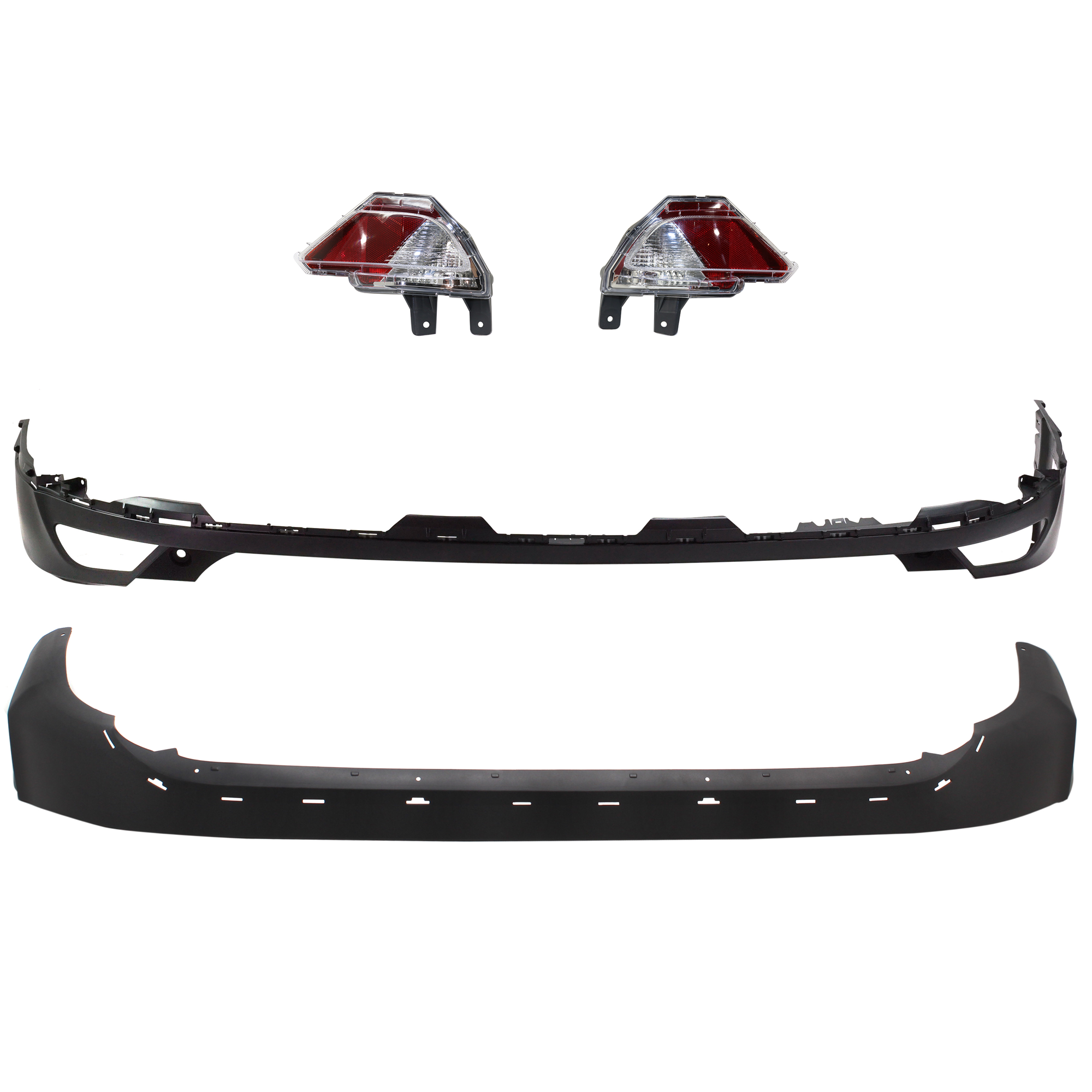 AM RAV4-16-18 REAR BUMPER COVER Upper and Lower Upper Primed Lower Textured 4 pc kit w Back Up Lights CAPA SKU KIT 090123-106 Partslink TO1114103C TO1115106C TO2886105C TO2887105C OEM 5215942930-521690R010-81456420