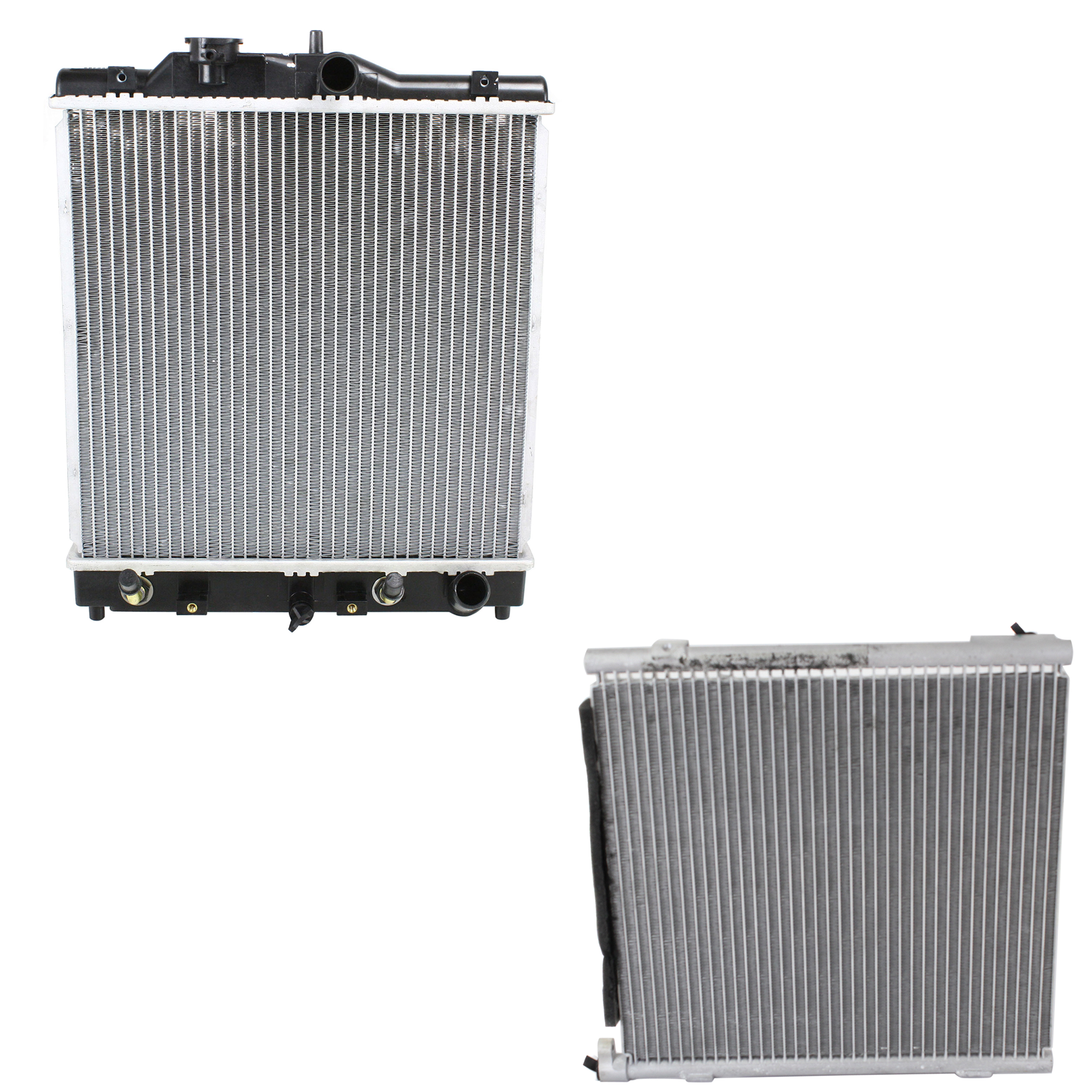 AM ACURA EL 97-00 CIVIC 96-00 RADIATOR 2 pc kit 4 Cyl 1.6L Eng. with A C Condenser SKU KIT 090123-107 Partslink HO3010125 HO3030108 OEM 19010P7G902-80110S01A11