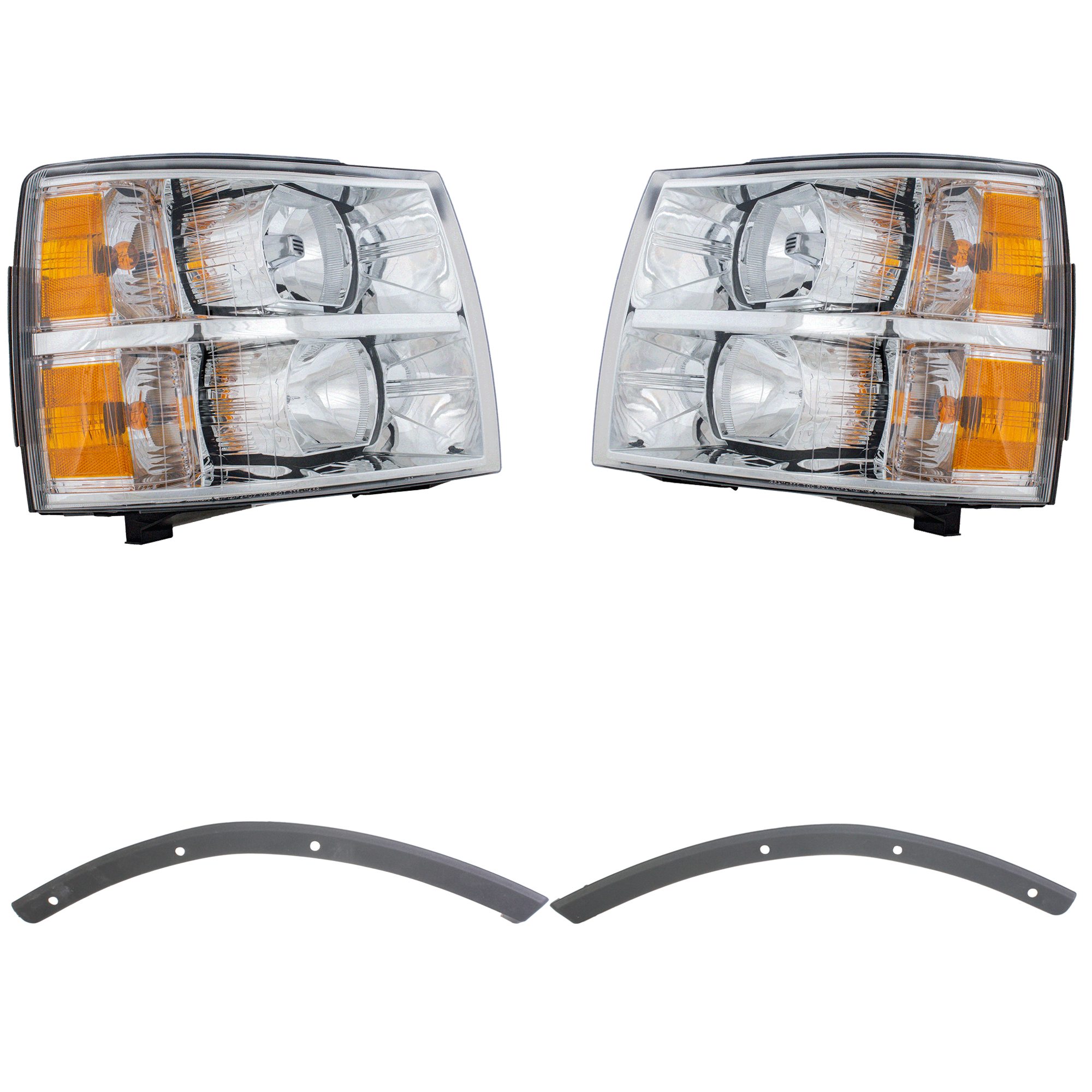 AM SILVERADO 1500-07-13 HEAD LAMP RH AND LH Assembly Halogen Excludes 2007 Classic 4 pc Kit with Bumper Trim SKU KIT 090123-10 Partslink GM2502280 GM2503280 GM1089172 GM1088172 OEM 22853027-22853028-15131293-151