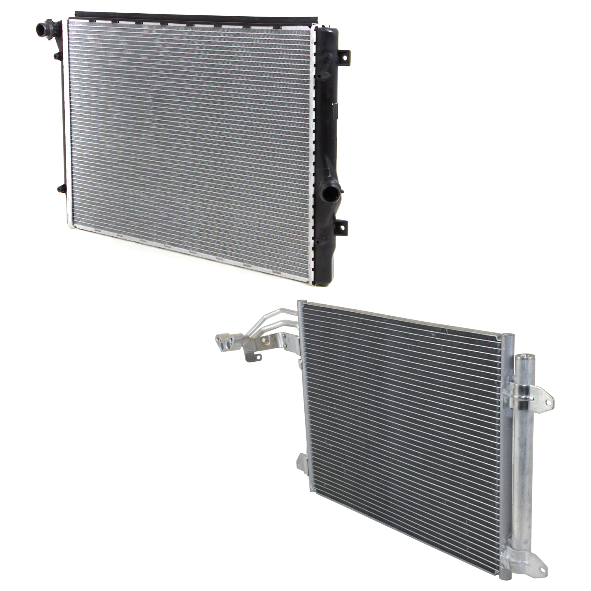AM JETTA 06-10 GOLF 10-14 RADIATOR 2 pc kit Aluminum Core 4 Cyl 2.0L Engine 1 Row Core w A C Condenser SKU KIT 090123-113 Partslink VW3010149 AU3030129 OEM 1K0121251AB 1K0820411Q