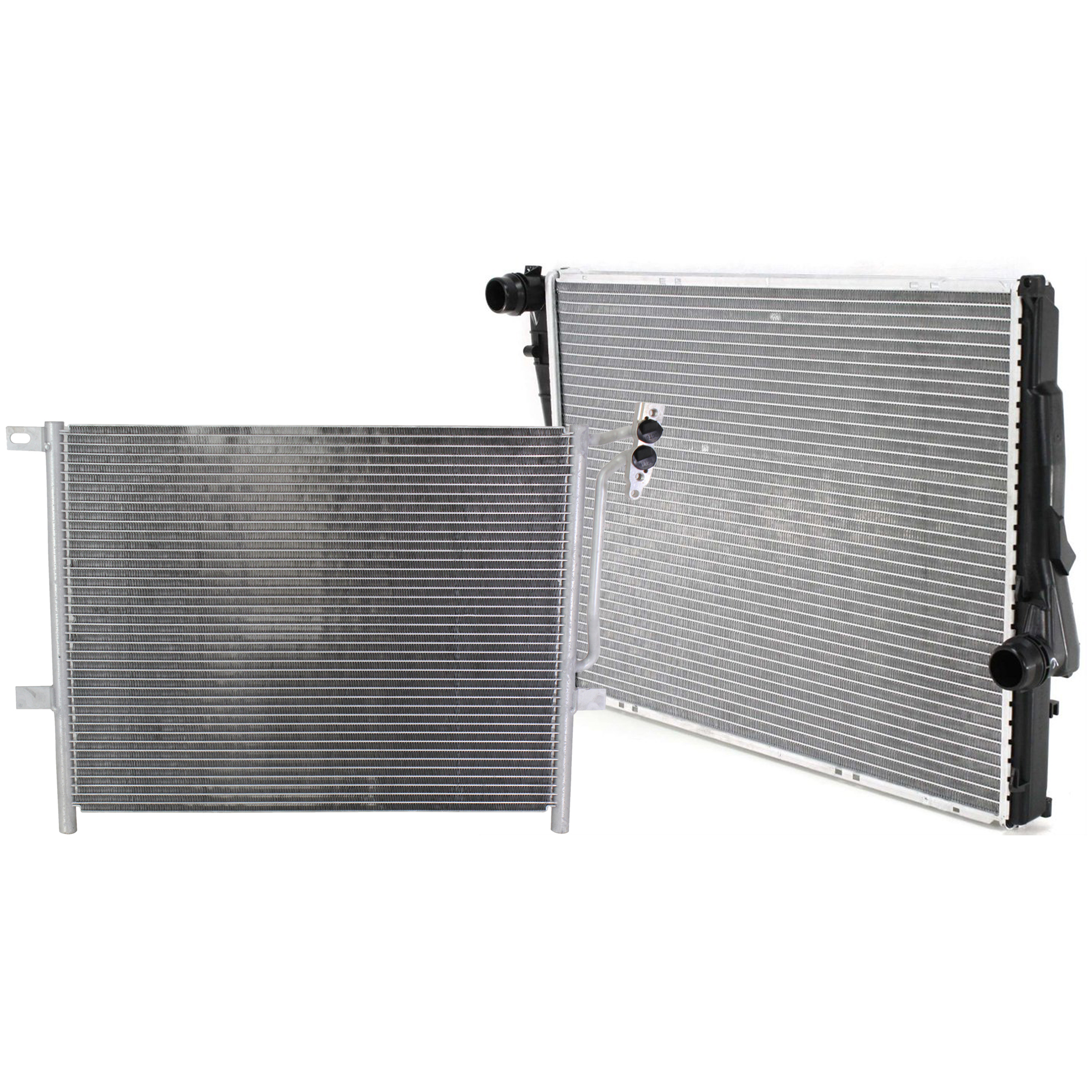 AM 325CI 330CI 01-06 RADIATOR 2 pc kit Auto Trans 6 Cyl 2.2L 2.5L 2.8L Eng. with A C Condenser SKU KIT 090123-117 Partslink BM3010107 BM3030105 OEM 17119071519-64538377614