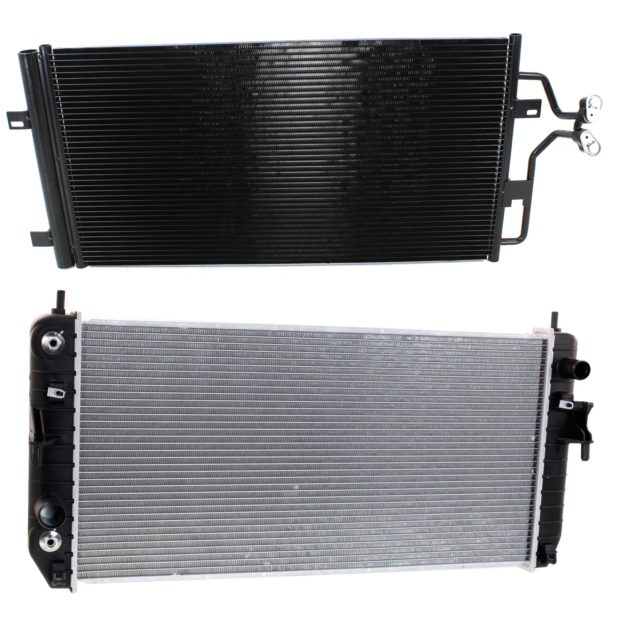 AM DTS LUCERNE 06-11 RADIATOR 2 pc kit 8 Cyl 4.6L Eng. with A C Condenser SKU KIT 090123-133 Partslink GM3010493 GM3030270 OEM 25769584-25769583
