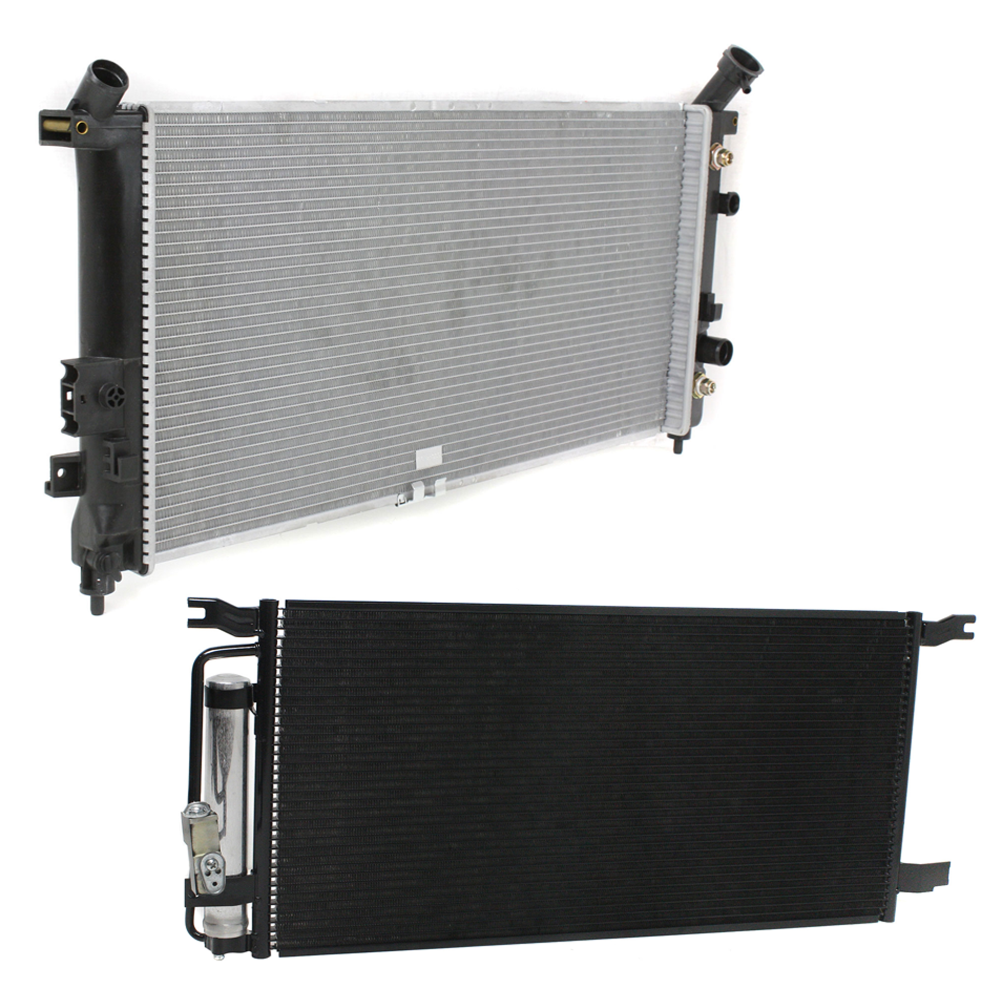 AM RENDEZVOUS 02-07 MONTANA 01-06 RADIATOR 2 pc kit 6 Cyl 3.4L 3.5L Eng. with A C Condenser SKU KIT 090123-136 Partslink GM3010213 GM3030147 OEM 25813509-10339103
