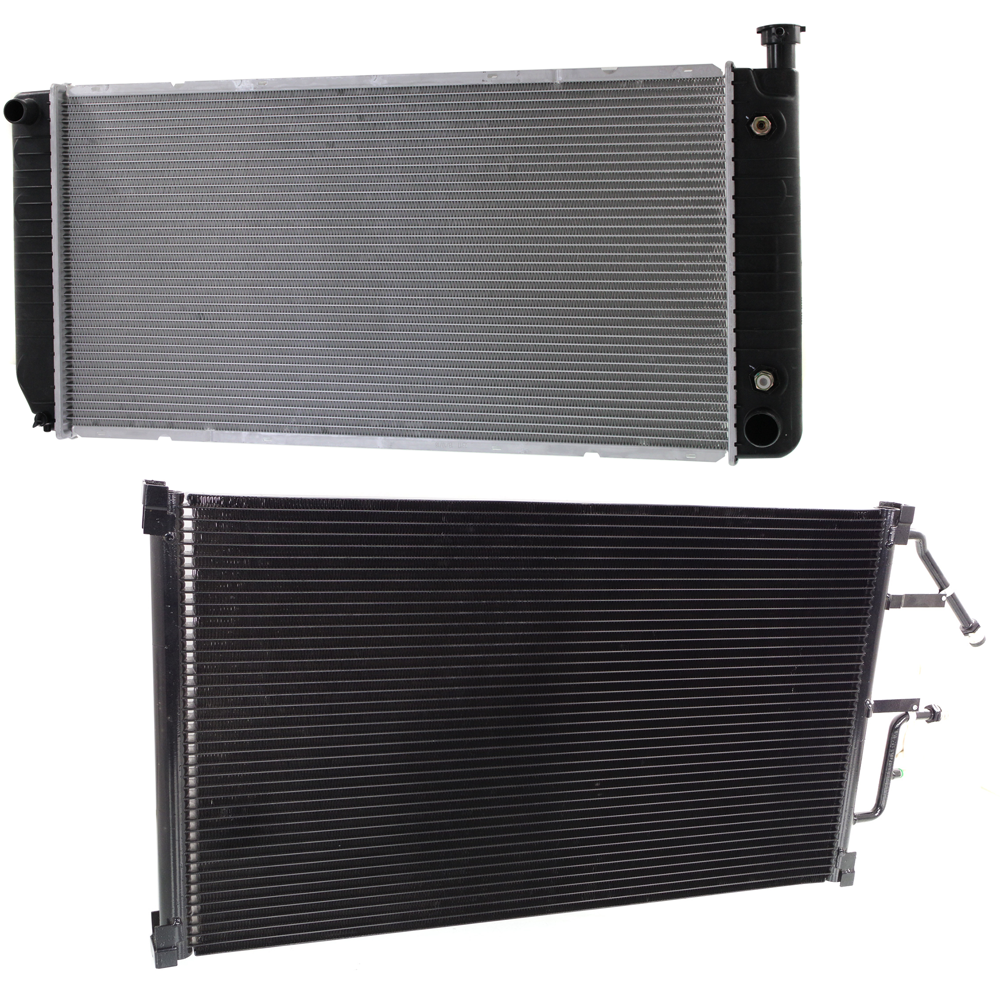 AM YUKON 94-00 C1500-96-99 RADIATOR 2 pc kit Aluminum Core 8 Cyl 5.0L 5.7L Engine 1 Row Core w A C Condenser SKU KIT 090123-143 Partslink GM3010237 GM3030158 OEM 52481444-52458719