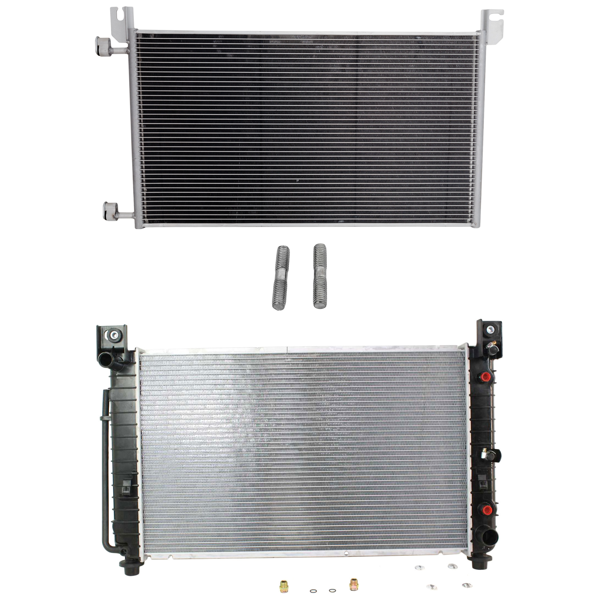 AM SILVERADO SIERRA 1500-99-04 RADIATOR 2 pc Kit Auto Trans 8 Cyl 4.8L 5.3L Eng. Aluminum 28 in Core Size w o Tow Package w A C Condenser SKU KIT 090123-146 Partslink GM3010436 GM3030162 OEM 15193110-20913751