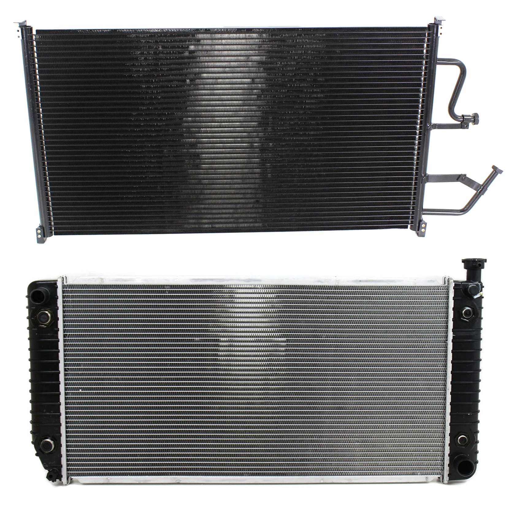 AM C2500 K1500 K2500-88-93 RADIATOR 2 pc kit 8 Cyl 5.7L 7.4L Engine 2 Row Core w A C Condenser SKU KIT 090123-156 Partslink GM3010232 GM3030167 OEM 52478818-52469067