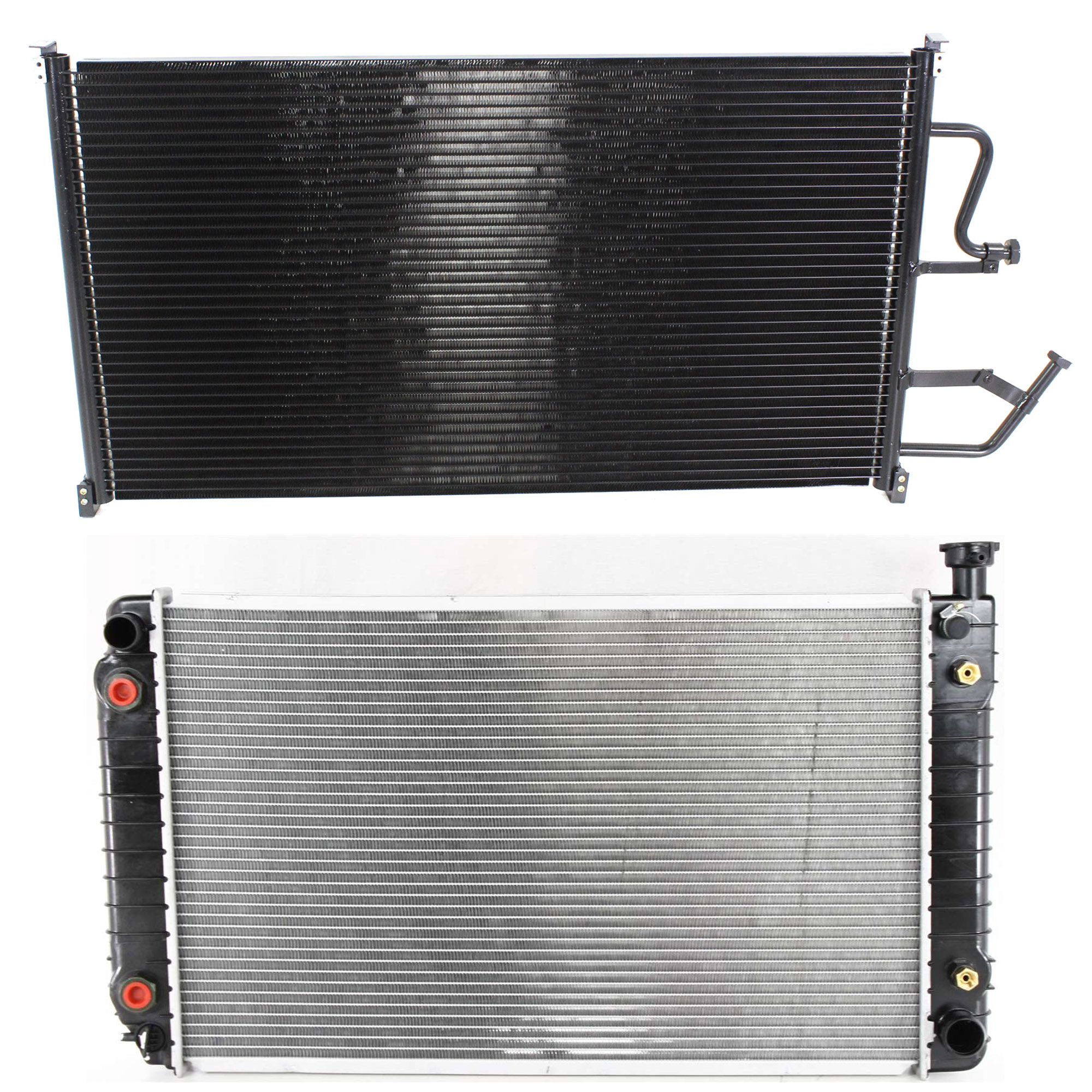 AM C1500 C2500 C3500-88-93 RADIATOR 2 pc kit 8 Cyl 5.0L 5.7L Engine w A C Condenser SKU KIT 090123-157 Partslink GM3010234 GM3030167 OEM 52491623-52469067