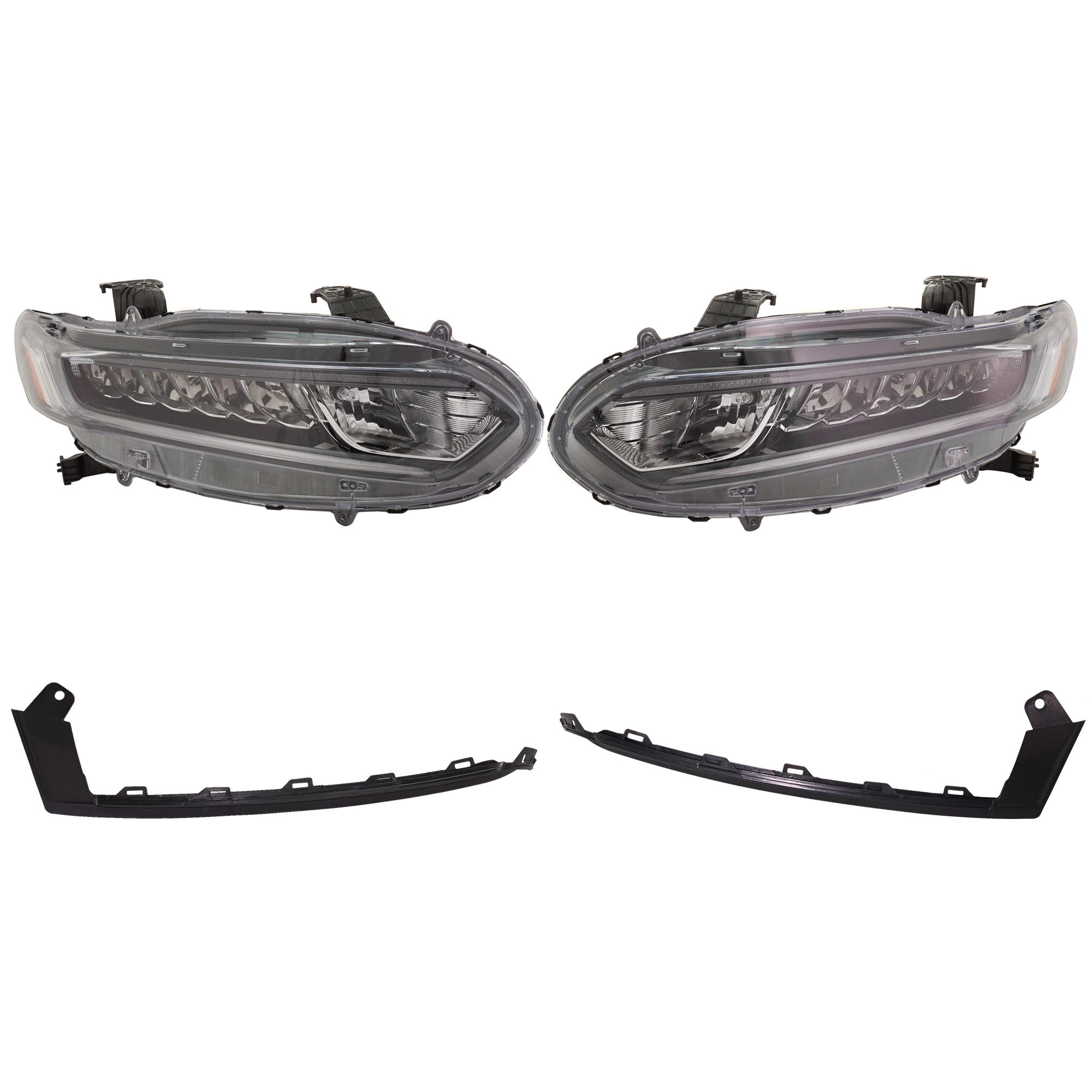AM ACCORD 18-20 HEAD LAMP RH AND LH Assembly Halogen Sedan EX EX L LX Sport Models 4 pc Kit with Bumper Trim SKU KIT 090123-15 Partslink HO2502187 HO2503187 HO1047107 HO1046107 OEM 33100TVAA01-33150TVAA01-71104T