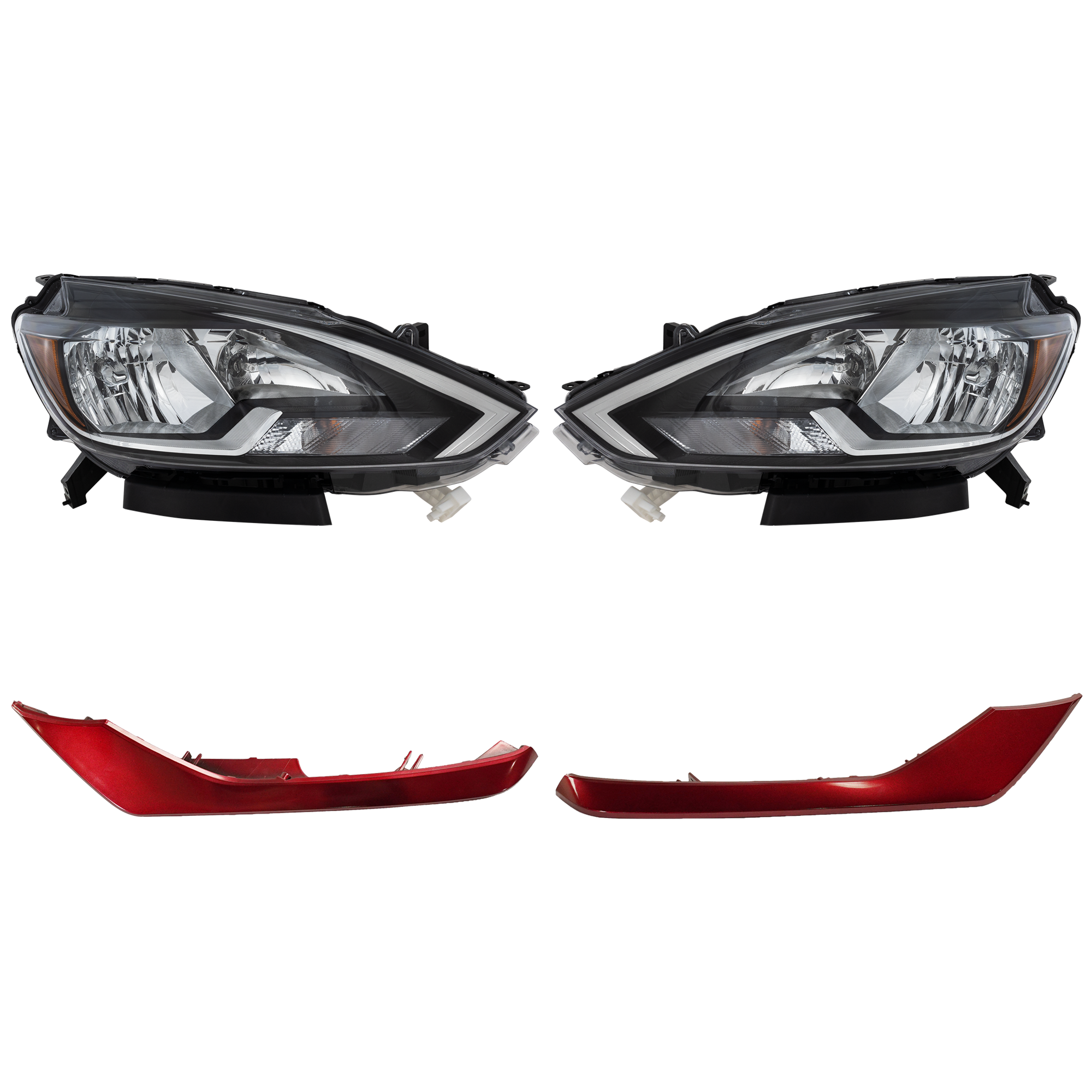 AM SENTRA 17-19 HEAD LAMP RH AND LH 4 pc kit Assembly Halogen S FE+S SV Models with Bumper Trim SKU KIT 090123-18 Partslink NI2502244 NI2503244 NI1047104 NI1046104 OEM 260103YU0A 260603YU0A 620744FU