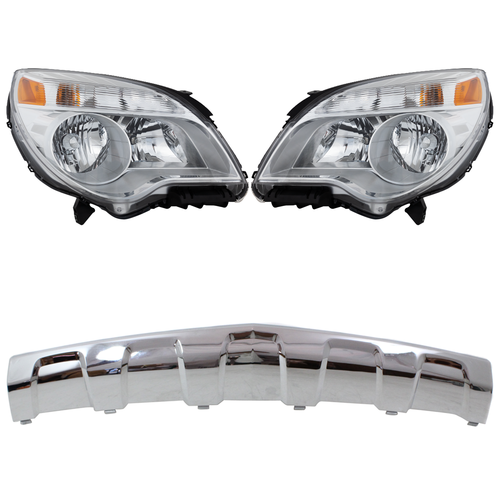 AM EQUINOX 10-15 HEAD LAMP RH AND LH Assembly Halogen Reflector Type LS LT Models 4 pc Kit with Bumper Trim CAPA SKU KIT 090123-32 Partslink GM1044115C GM2502338C GM2502352C GM2503338C OEM 23308253-23383340-23308254-257