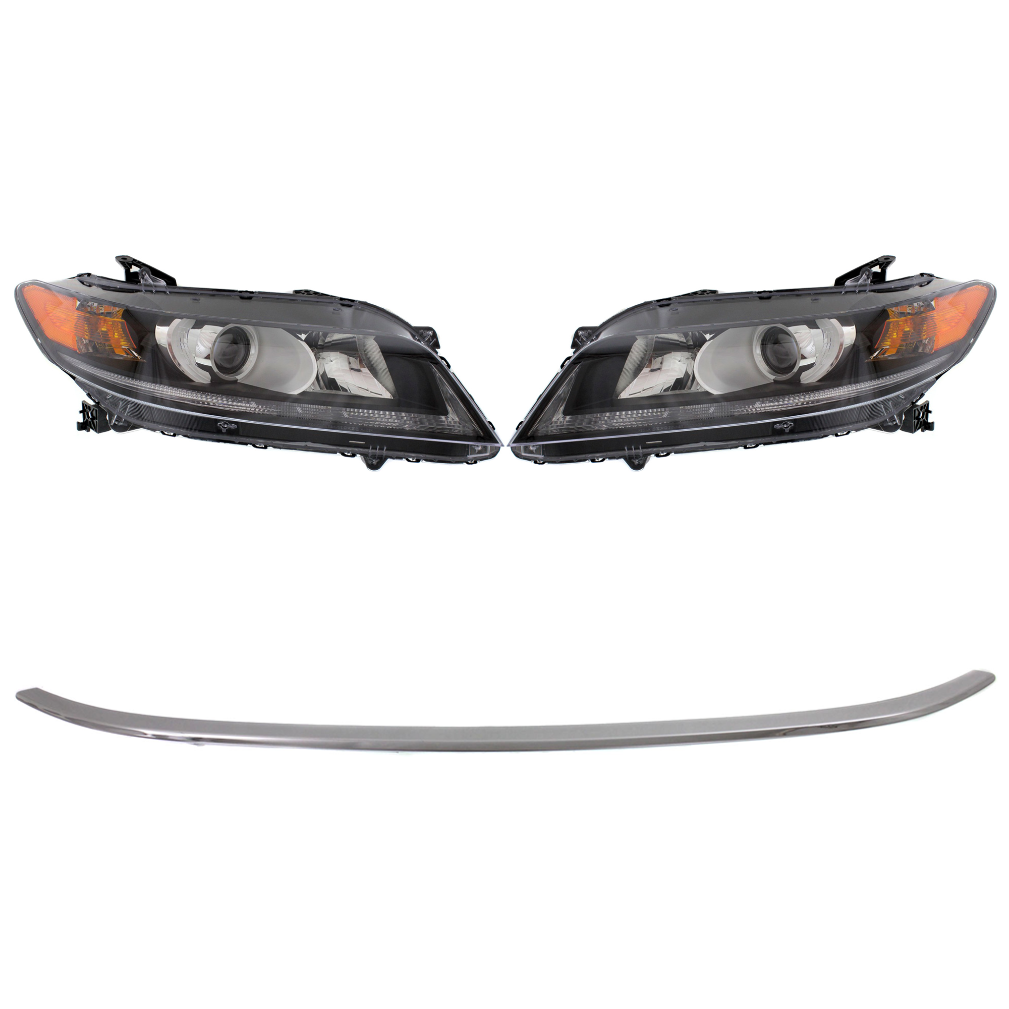 AM ACCORD 13-15 HEAD LAMP RH AND LH Assembly Halogen Coupe 4 Cyl. Exc. Touring Models 4 pc Kit with Bumper Trim SKU KIT 090123-38 Partslink HO2502157 HO2503157 HO1044101 OEM 33100T3LA11-33150T3LA11-71104T