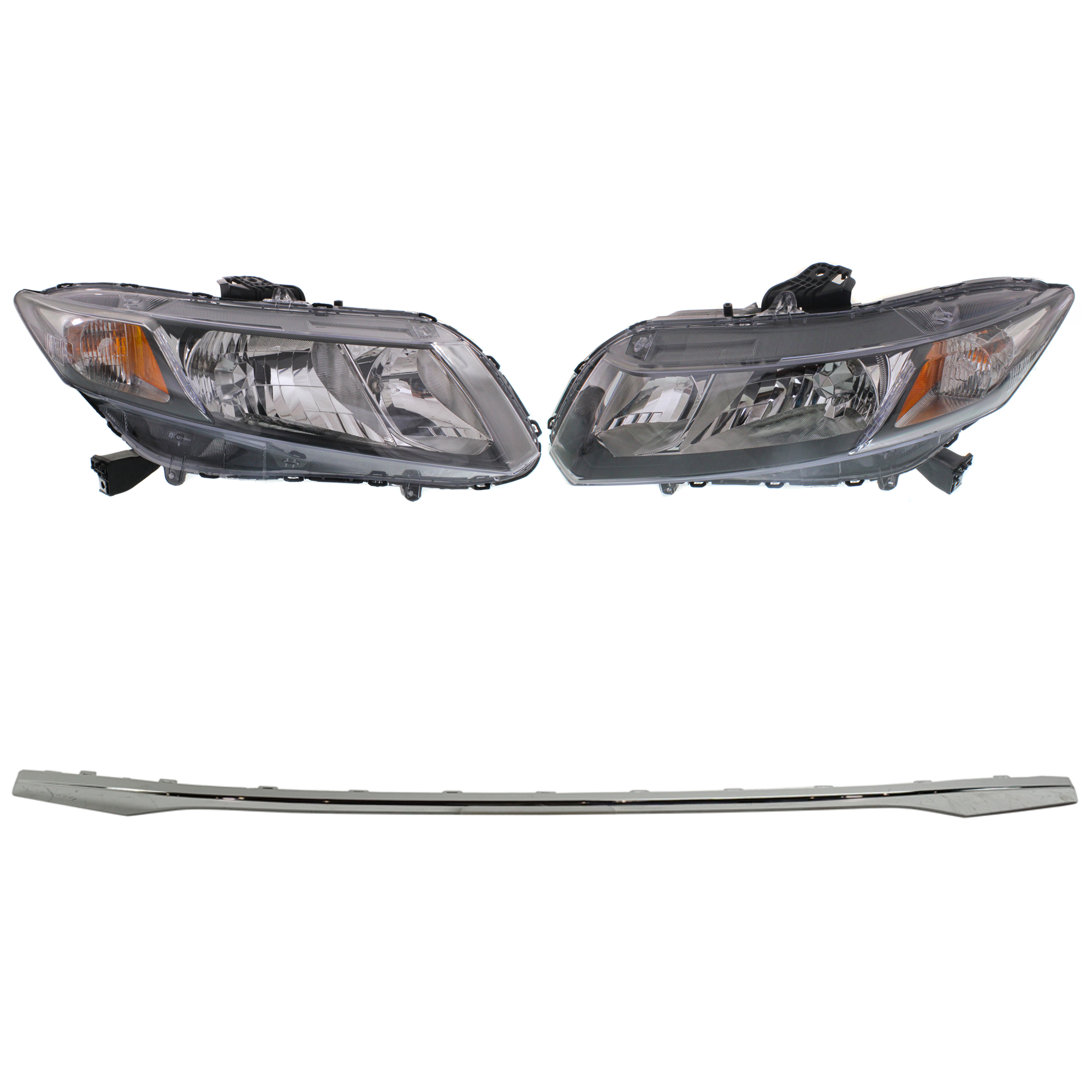 AM CIVIC 13-15 HEAD LAMP RH AND LH 3 pc kit Assembly Halogen Coupe 13-13 Sedan with Bumper Trim CAPA SKU KIT 090123-41 Partslink HO1044102C HO2502150C HO2503150C OEM 33100TR0A51-33150TR0A51-71108T