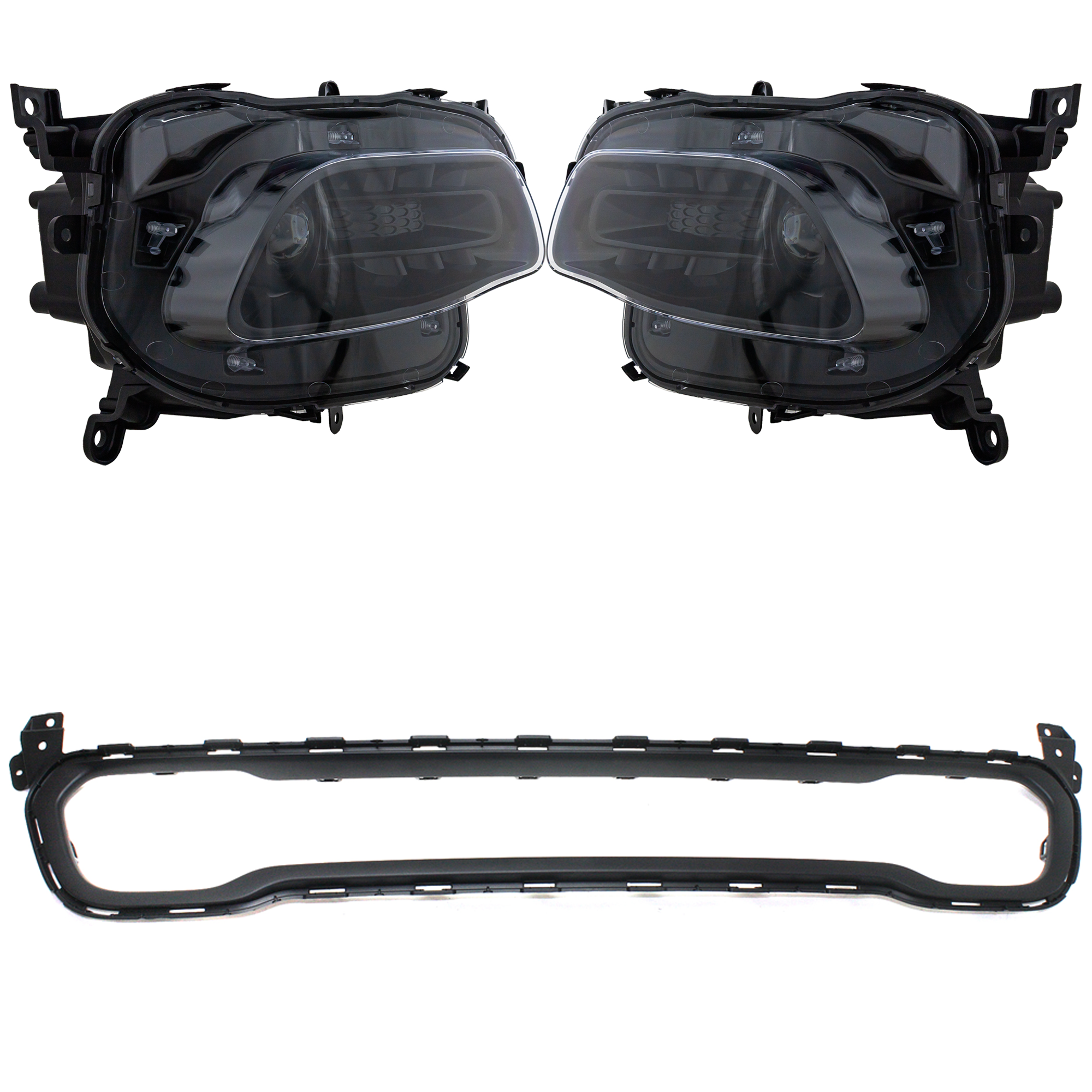 AM CHEROKEE 14-18 HEAD LAMP RH AND LH Assembly Halogen 4 pc Kit with Bumper Trim SKU KIT 090123-46 Partslink CH2502249 CH2503249 CH1044112 CH1044113 OEM 68102846AE 68102847AE 68210024
