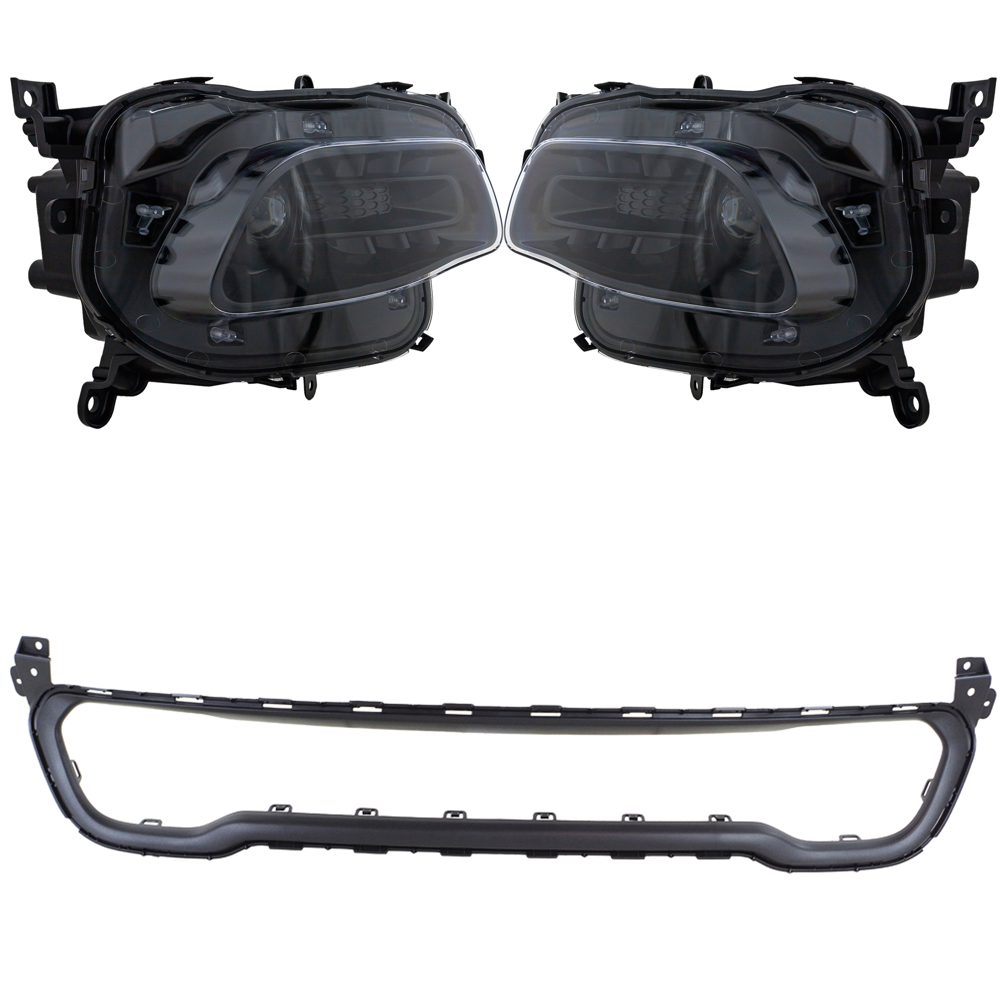 AM CHEROKEE 14-18 HEAD LAMP RH AND LH Assembly Halogen 4 pc Kit with Bumper Trim CAPA SKU KIT 090123-48 Partslink CH1044112C CH1044113C CH2502249C CH2503249C OEM 68102846AE 68102847AE 68210024