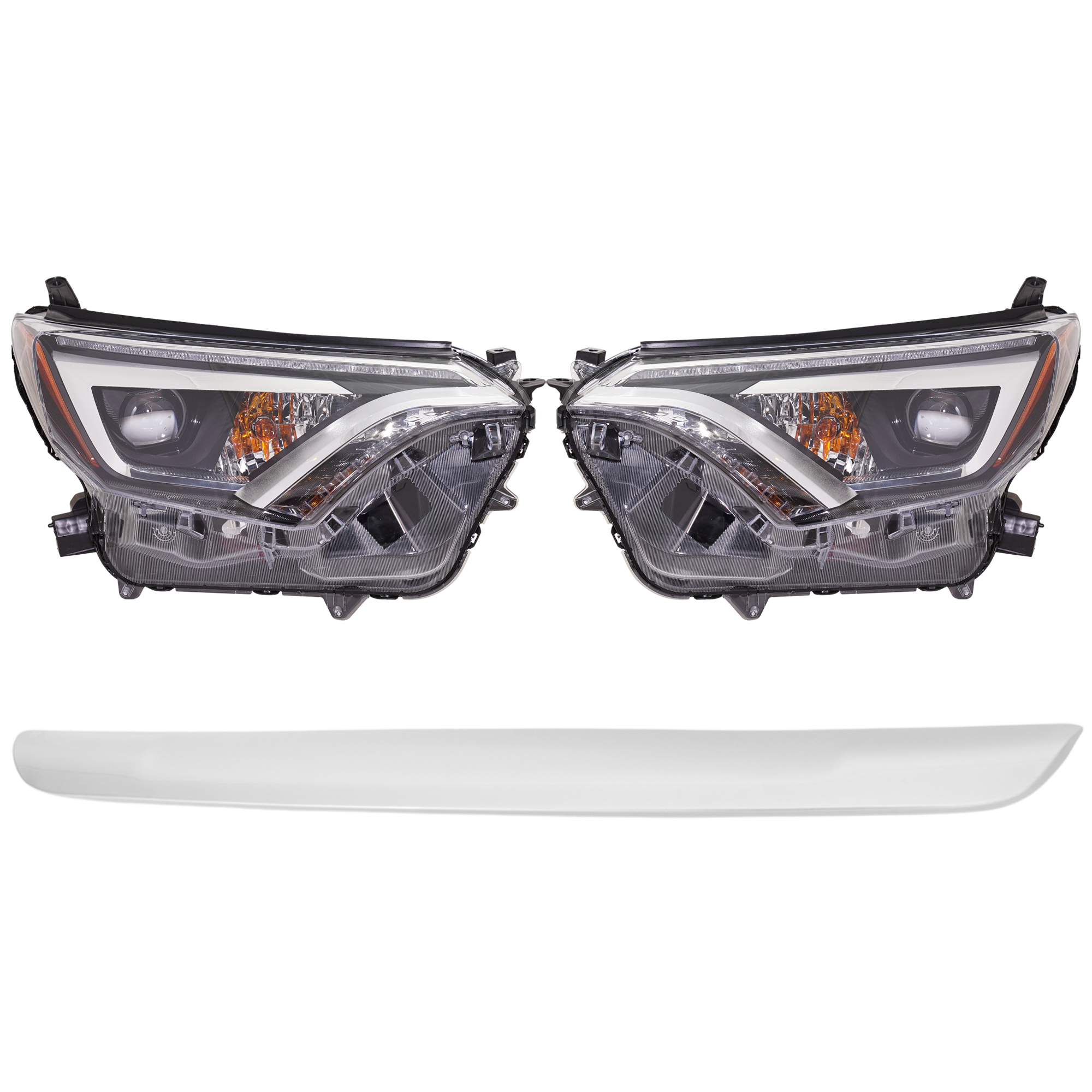 AM RAV4-17-18 HEAD LAMP RH AND LH Assembly LED 4 pc Kit with Bumper Trim SKU KIT 090123-68 Partslink TO1044123 OEM 8114542670 PFM 8118542670 PFM